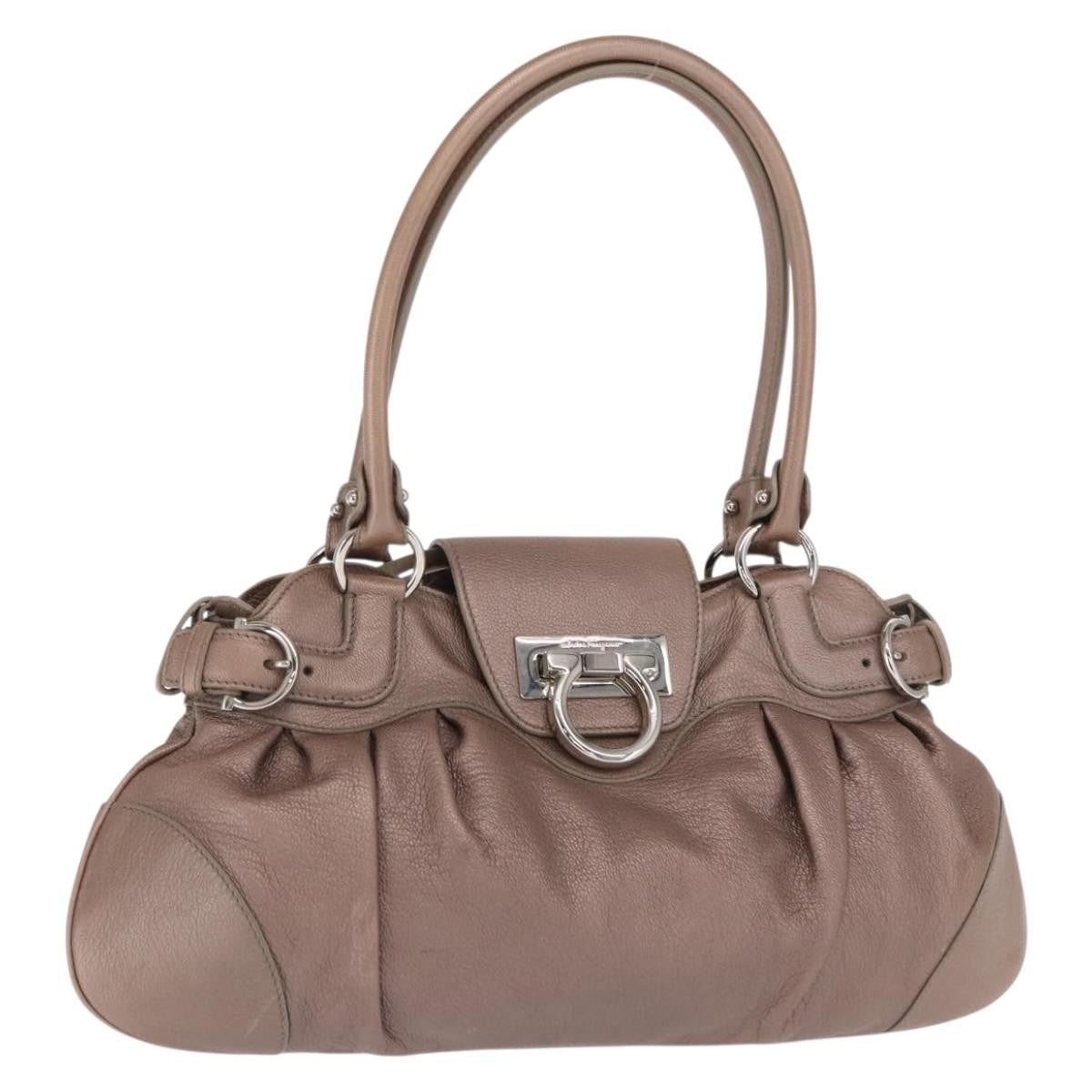 Salvatore Ferragamo Gancini Leather Beige Leather Handbag (Pre-Owned)