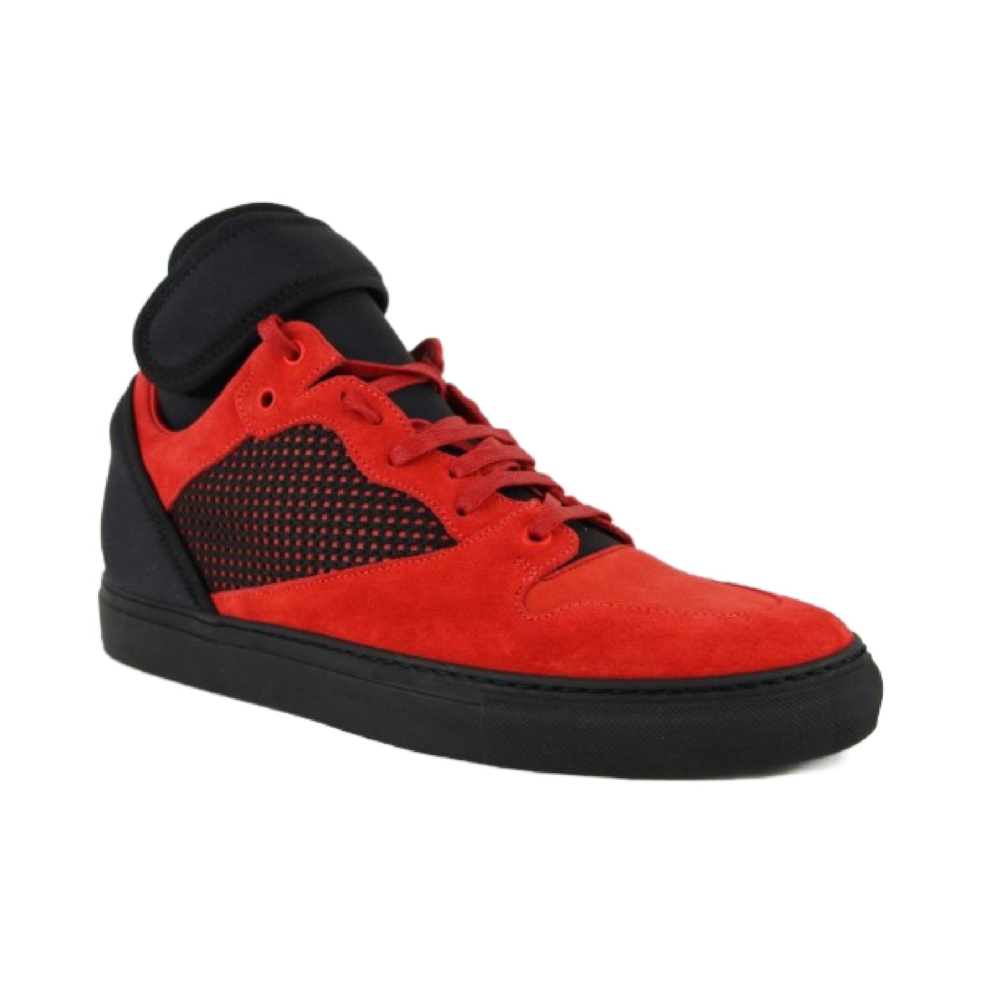 Balenciaga Men's High Top Black / Red Suede Leather Sneakers