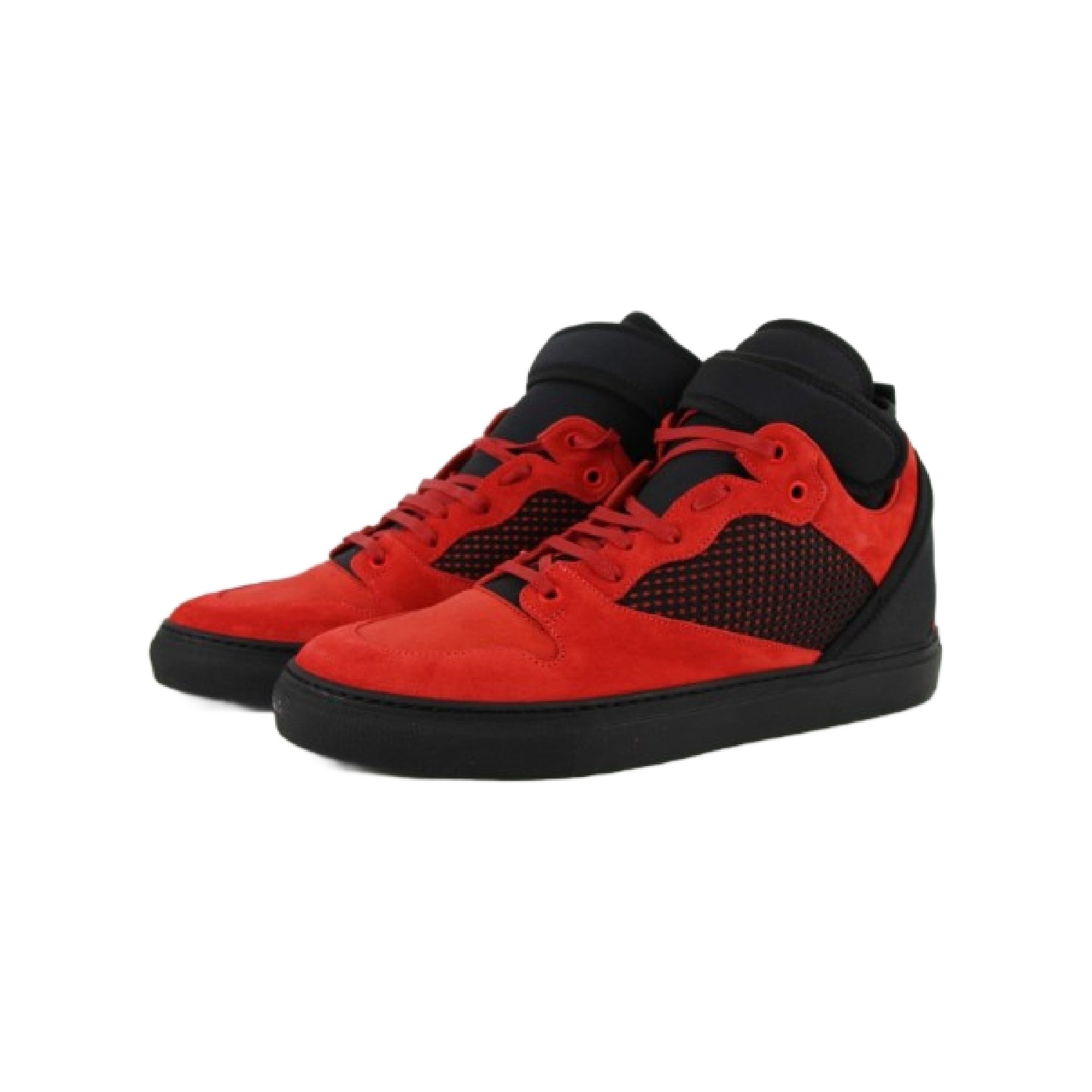 Balenciaga Men's High Top Black / Red Suede Leather Sneakers