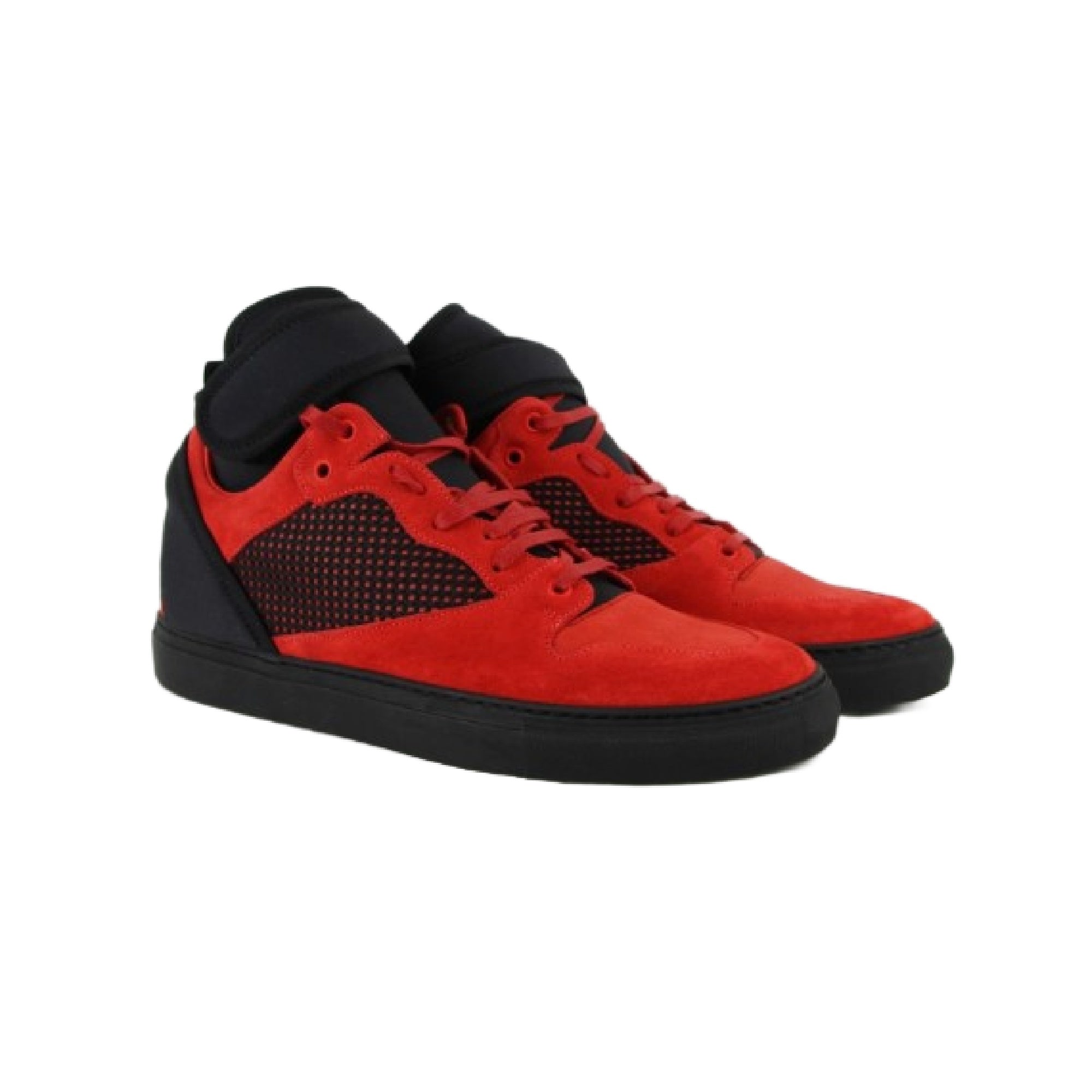 Balenciaga Men's High Top Black / Red Suede Leather Sneakers