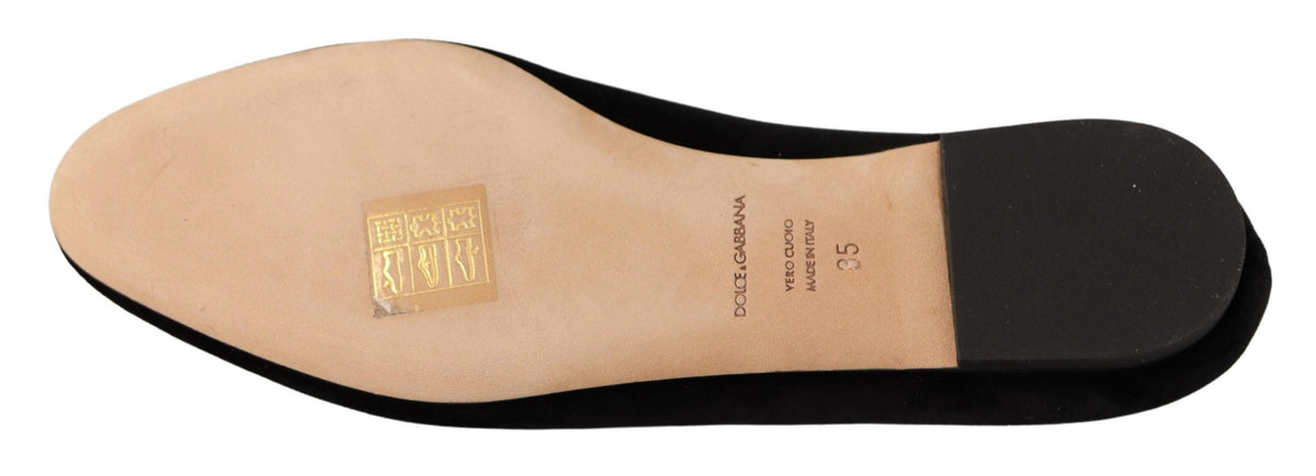 Dolce & Gabbana Black DG Sacred Heart Patch Slip On Flat Women's Shoes