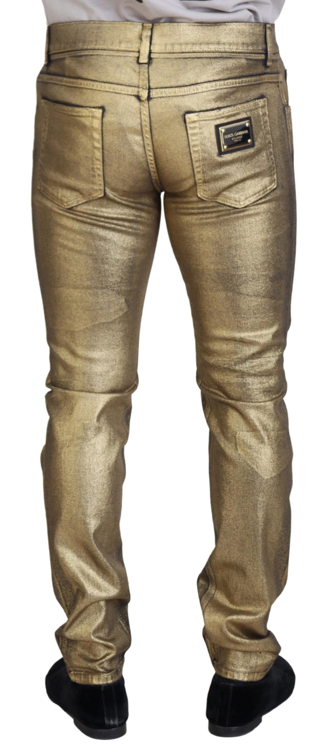 Dolce & Gabbana Gold Cotton Tattered Skinny Men Denim Men's Jeans