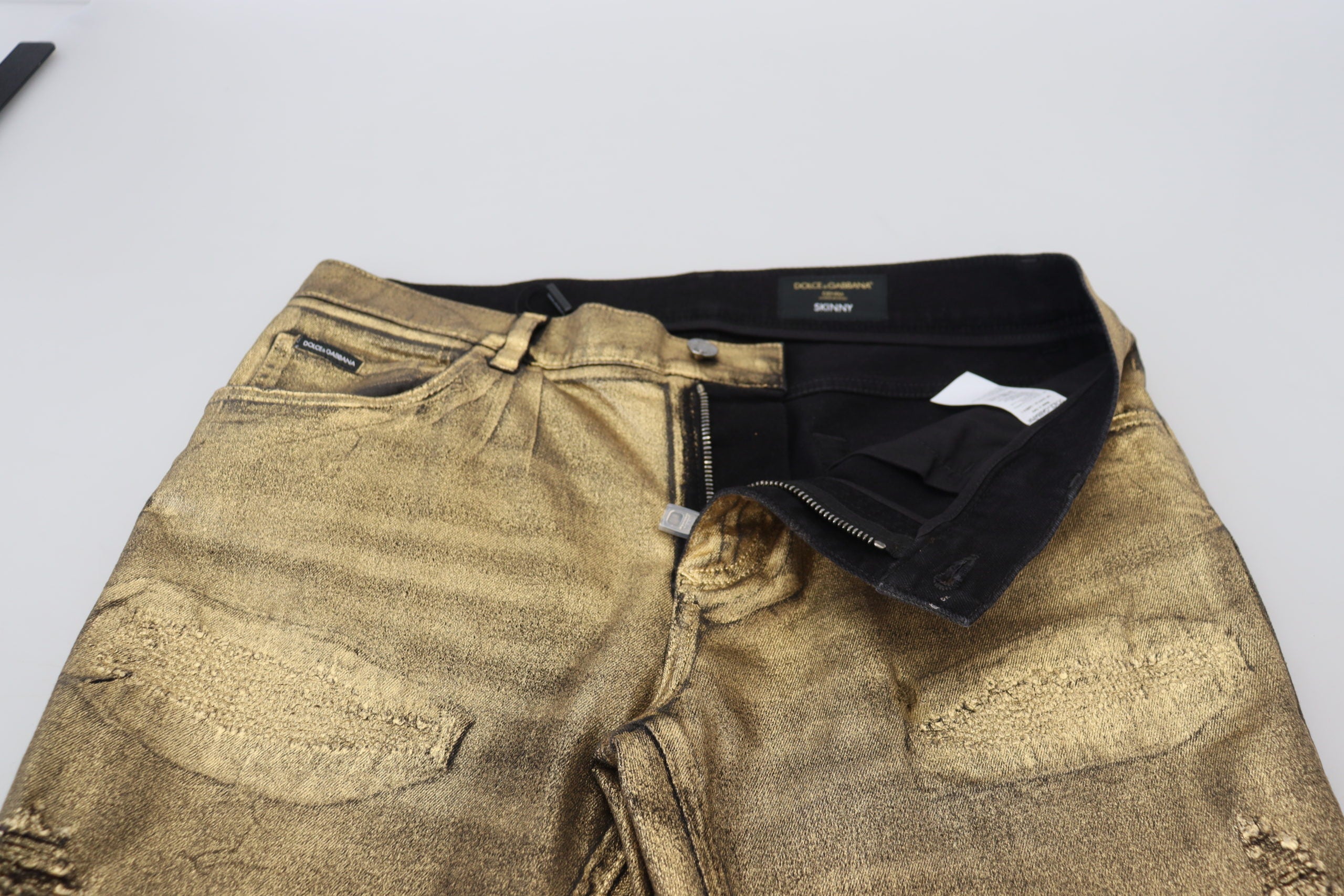 Dolce & Gabbana Gold Cotton Tattered Skinny Men Denim Men's Jeans