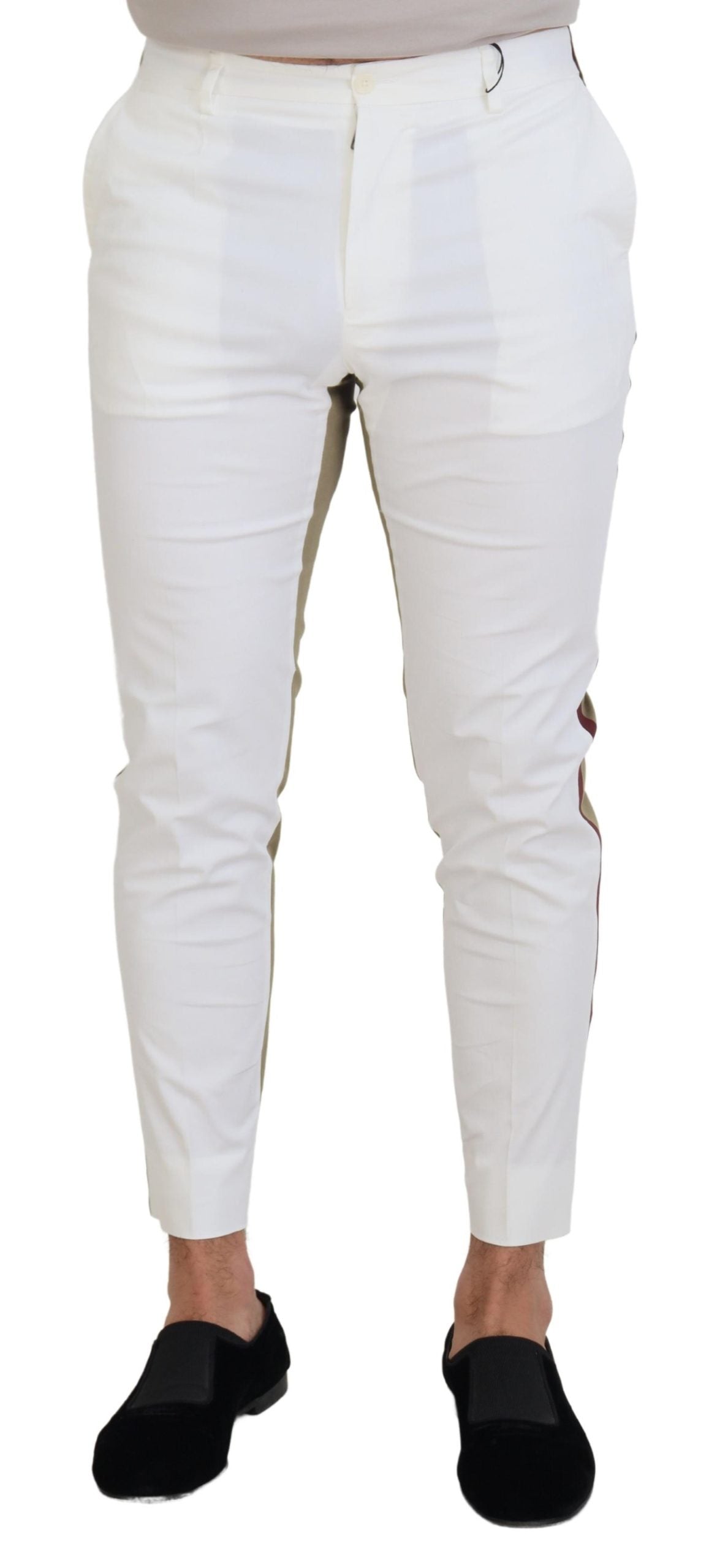 Dolce & Gabbana White Brown Slim Fit Chino Men's Pants
