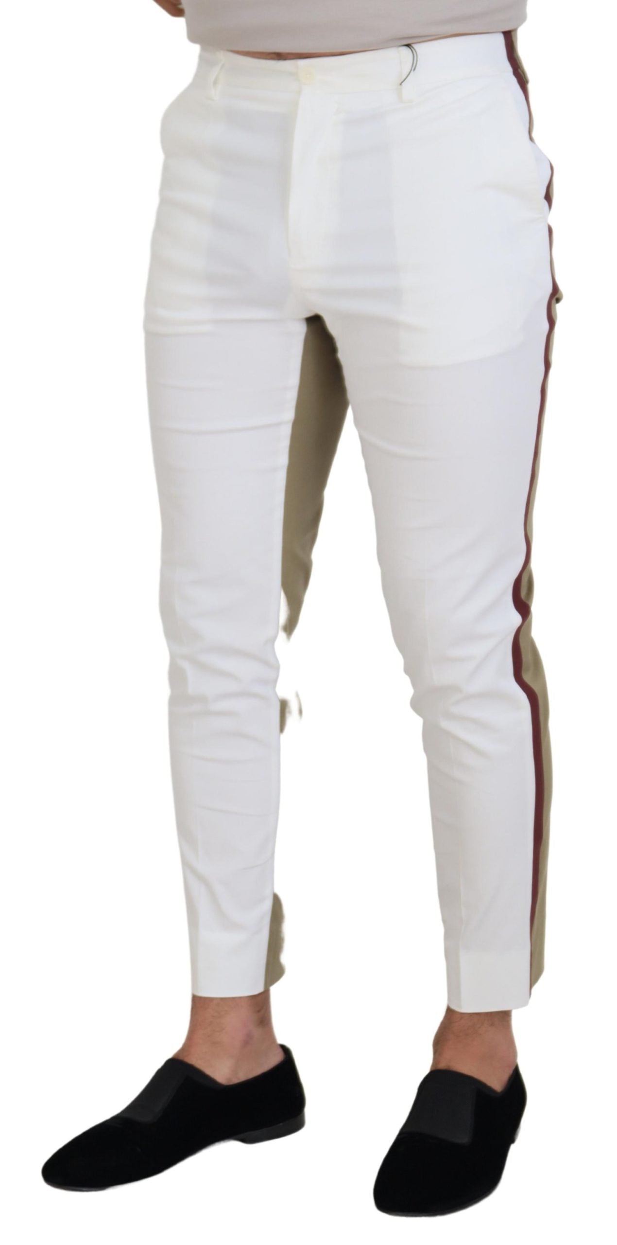Dolce & Gabbana White Brown Slim Fit Chino Men's Pants