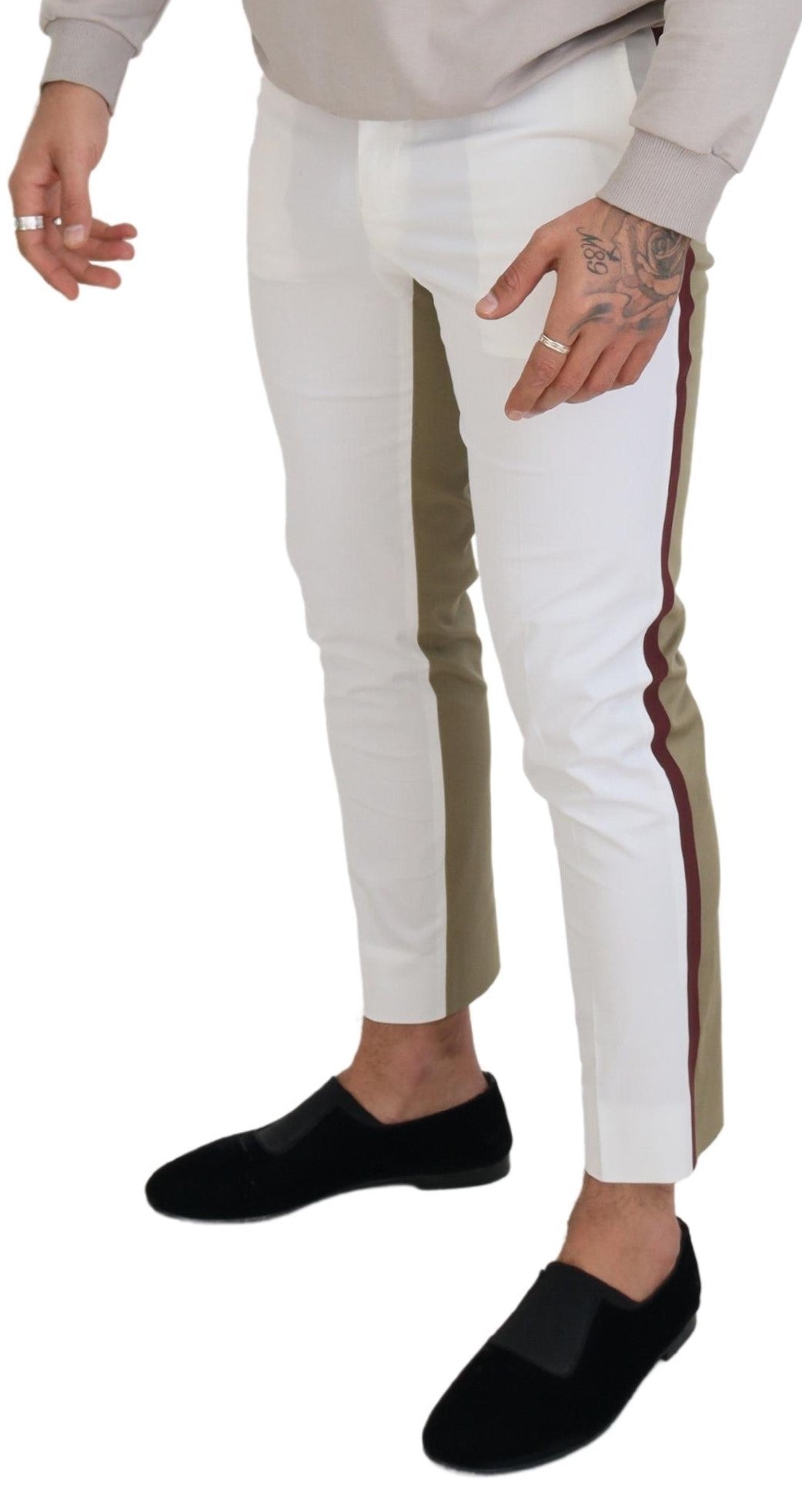 Dolce & Gabbana White Brown Slim Fit Chino Men's Pants