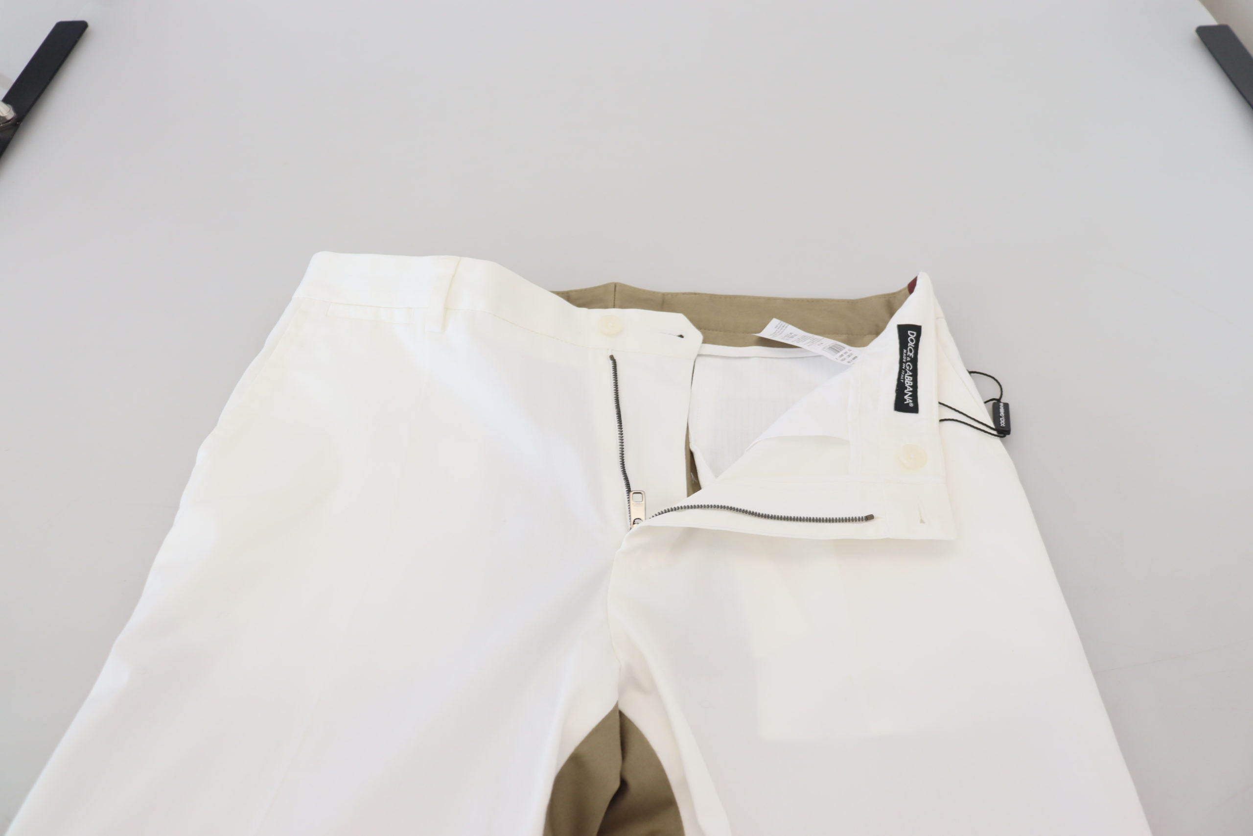 Dolce & Gabbana White Brown Slim Fit Chino Men's Pants