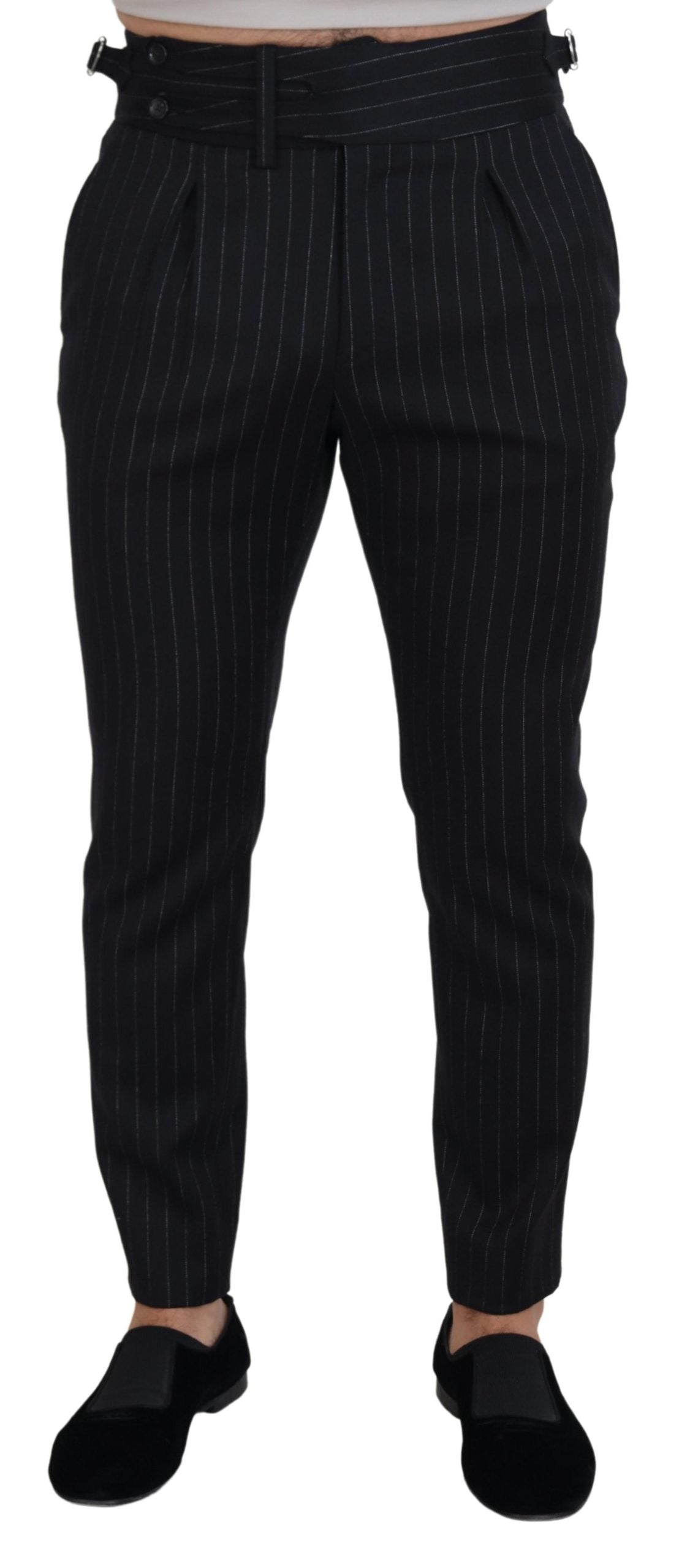 Dolce & Gabbana Elegant Black Striped Wool Blend Men's Trousers