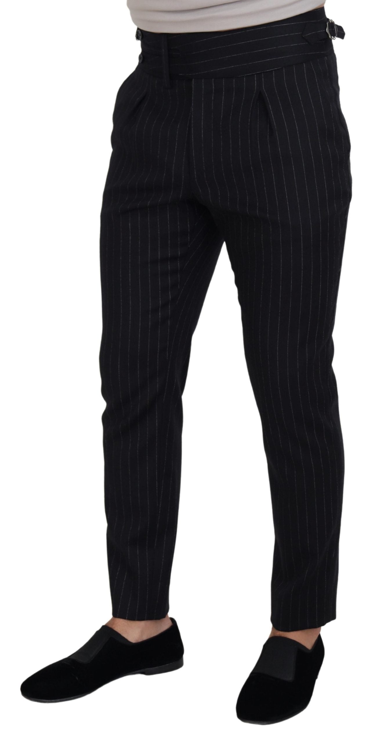 Dolce & Gabbana Black Wool Striped Chino Men's Pants