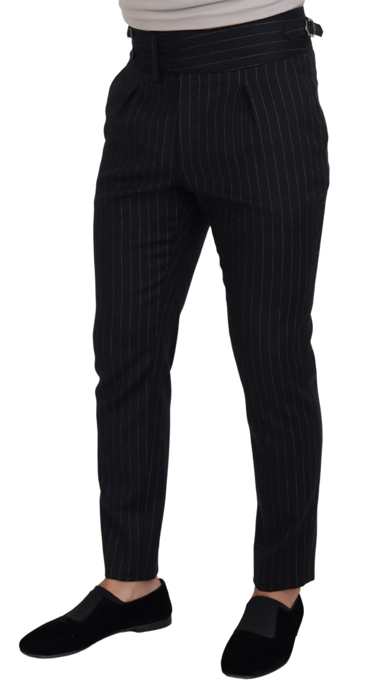 Dolce & Gabbana Black Wool Striped Chino Men's Pants