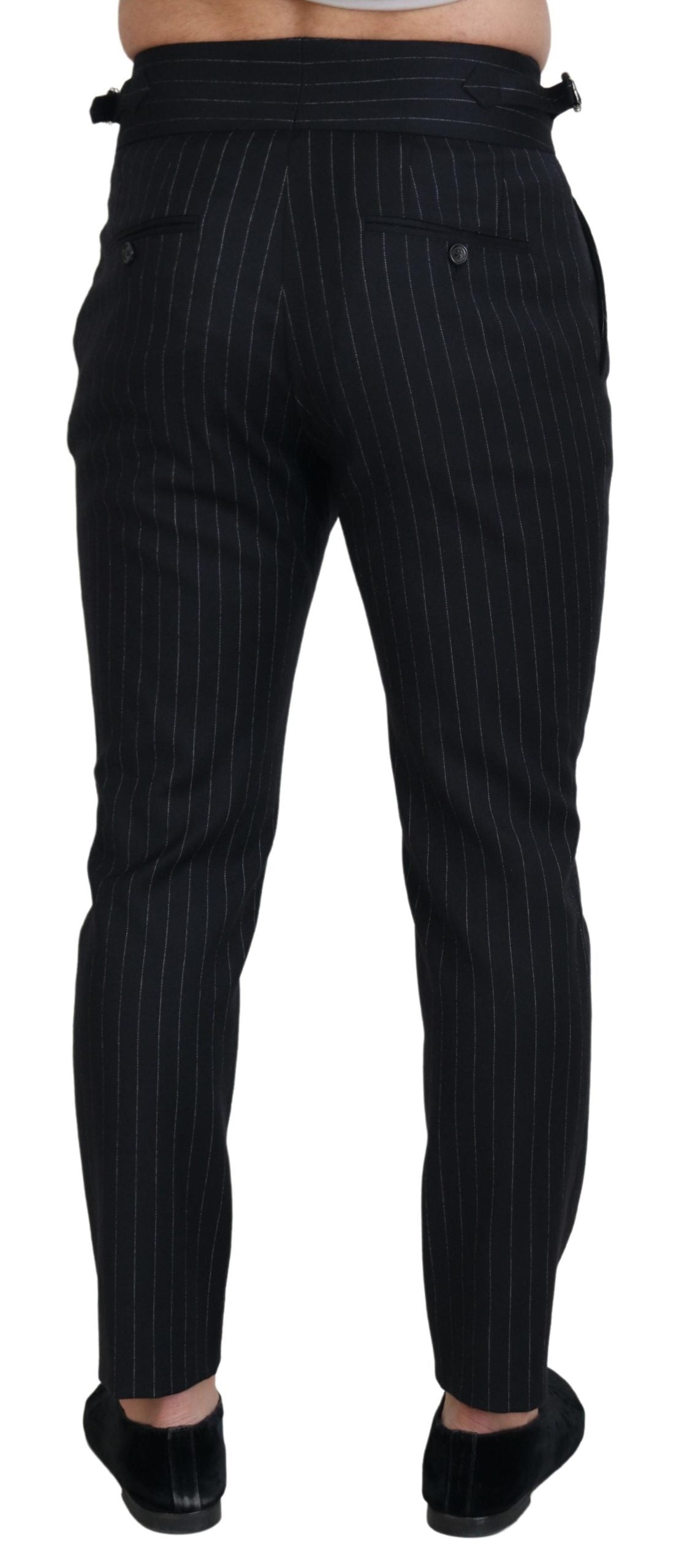 Dolce & Gabbana Black Wool Striped Chino Men's Pants