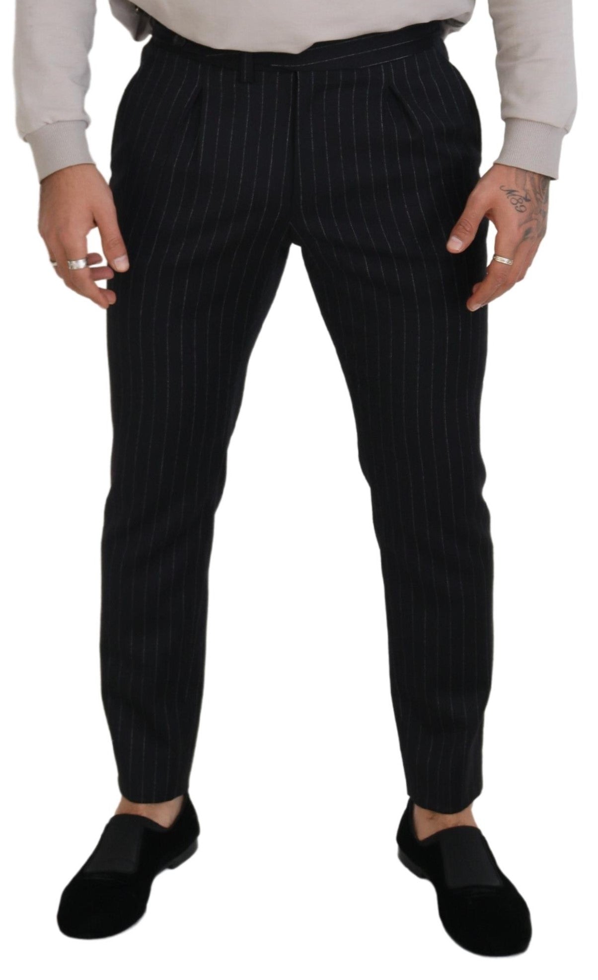 Dolce & Gabbana Black Wool Striped Chino Men's Pants