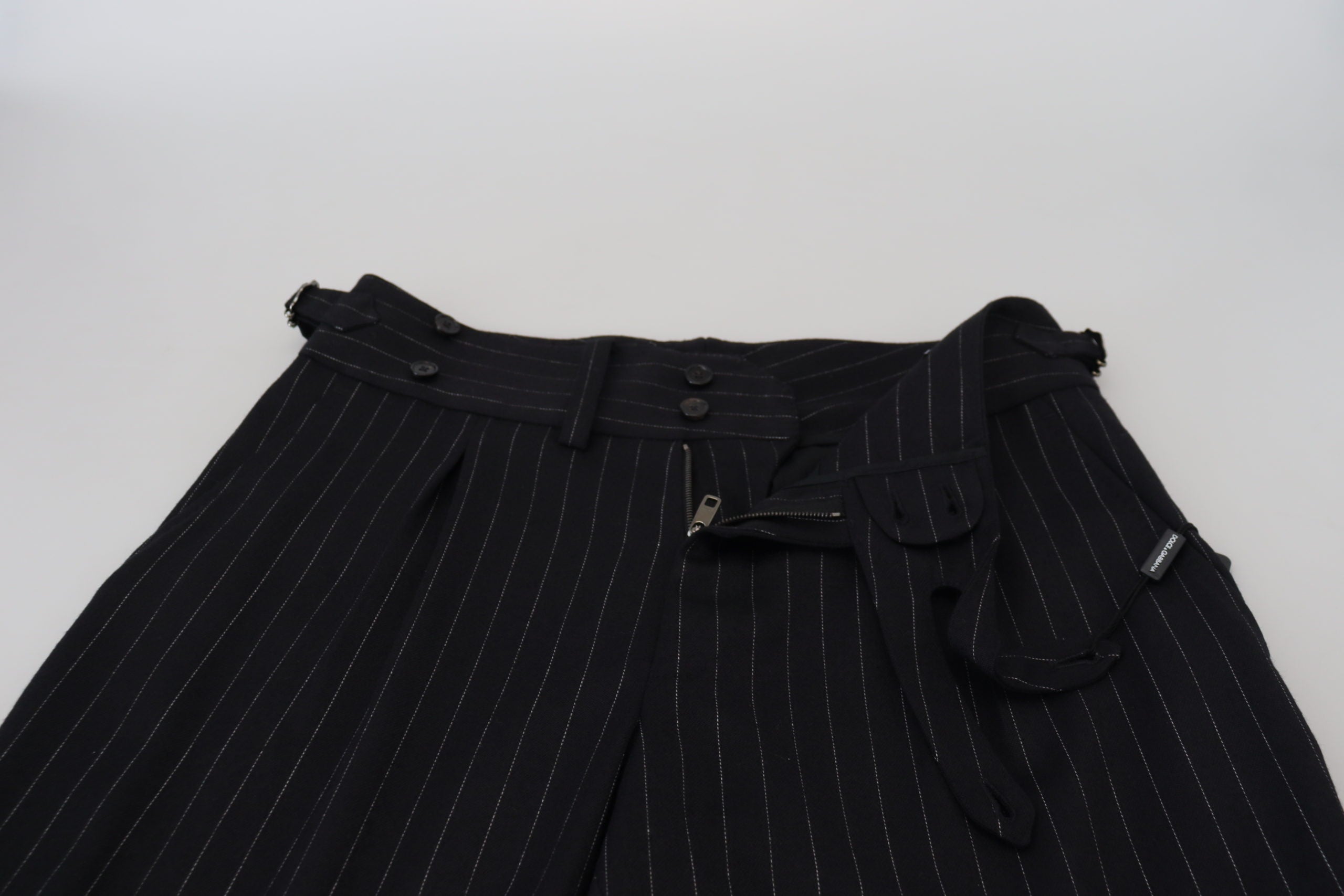 Dolce & Gabbana Black Wool Striped Chino Men's Pants