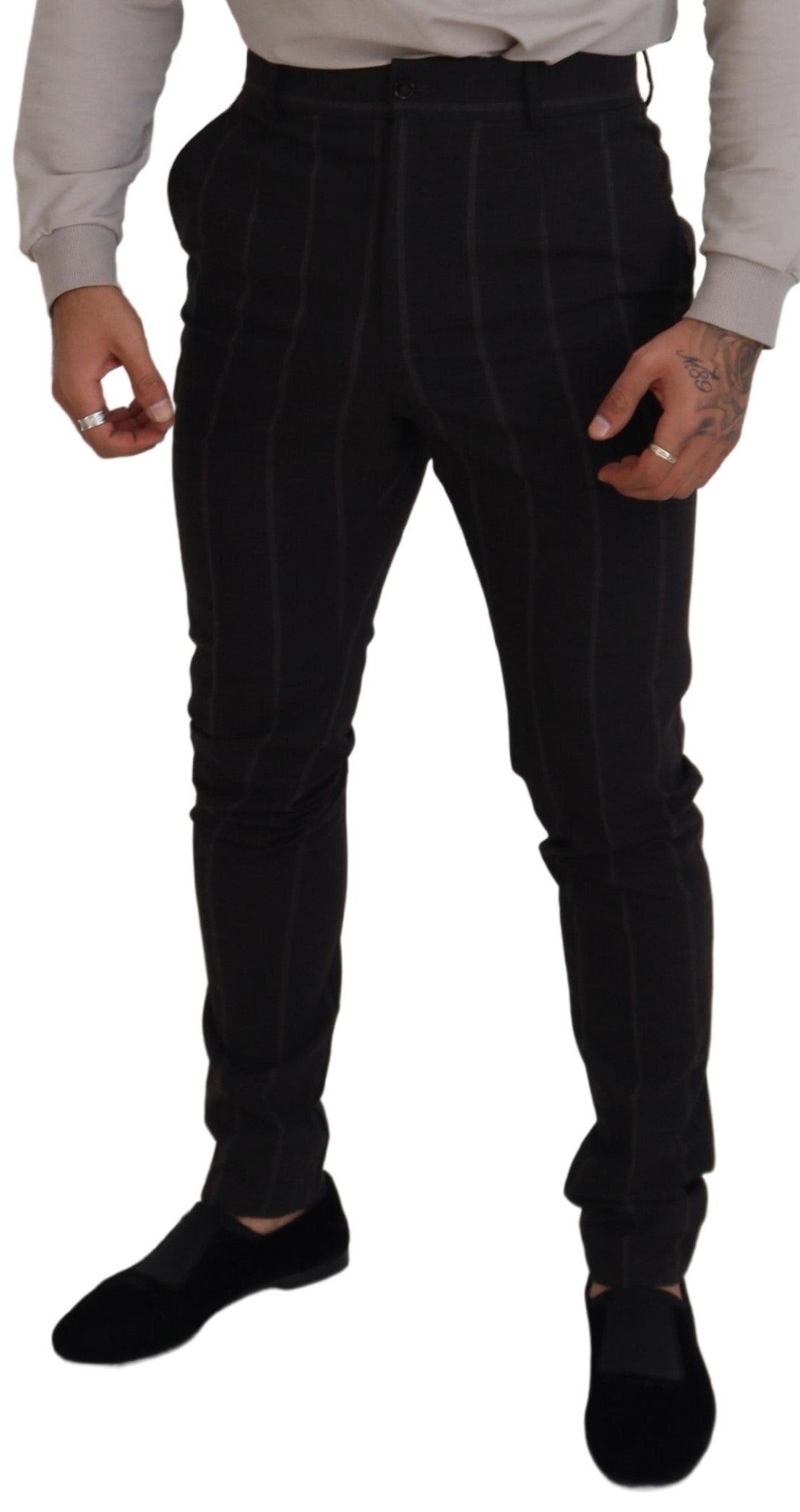 Dolce & Gabbana Elegant Black Striped Chino Men's Pants