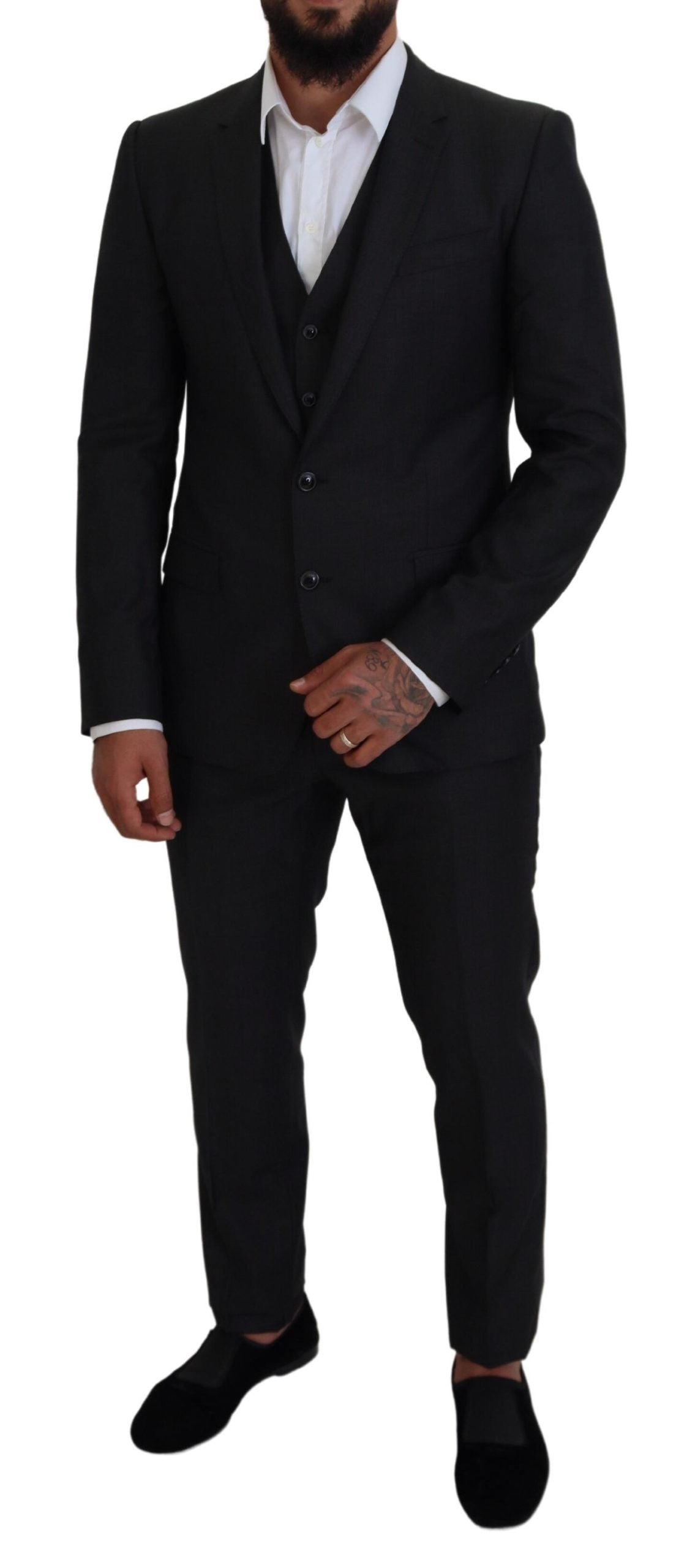 Dolce & Gabbana Elegant Gray Martini Three-Piece Wool Silk Men's Suit