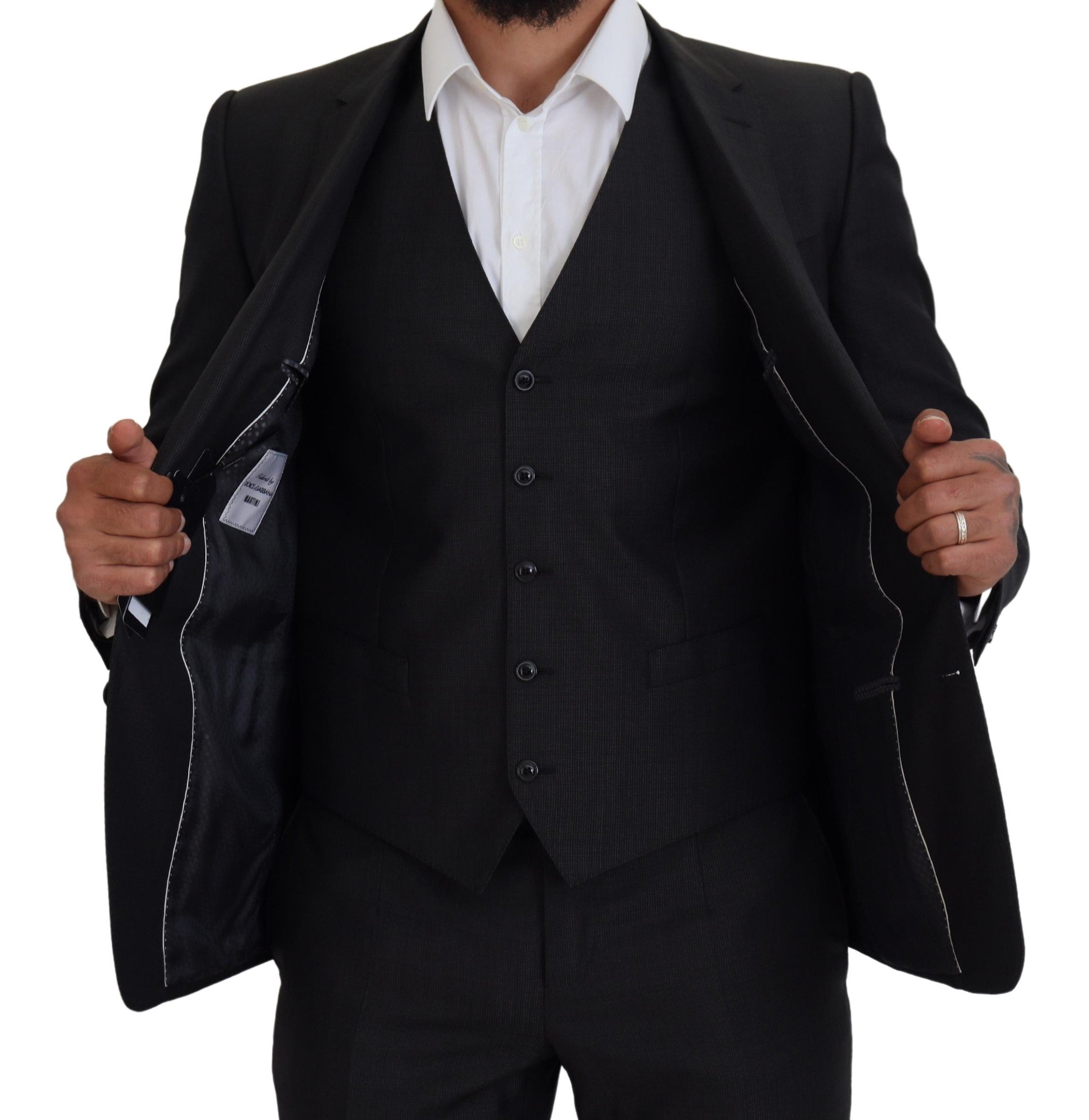 Dolce & Gabbana Elegant Gray Martini Three-Piece Wool Silk Men's Suit