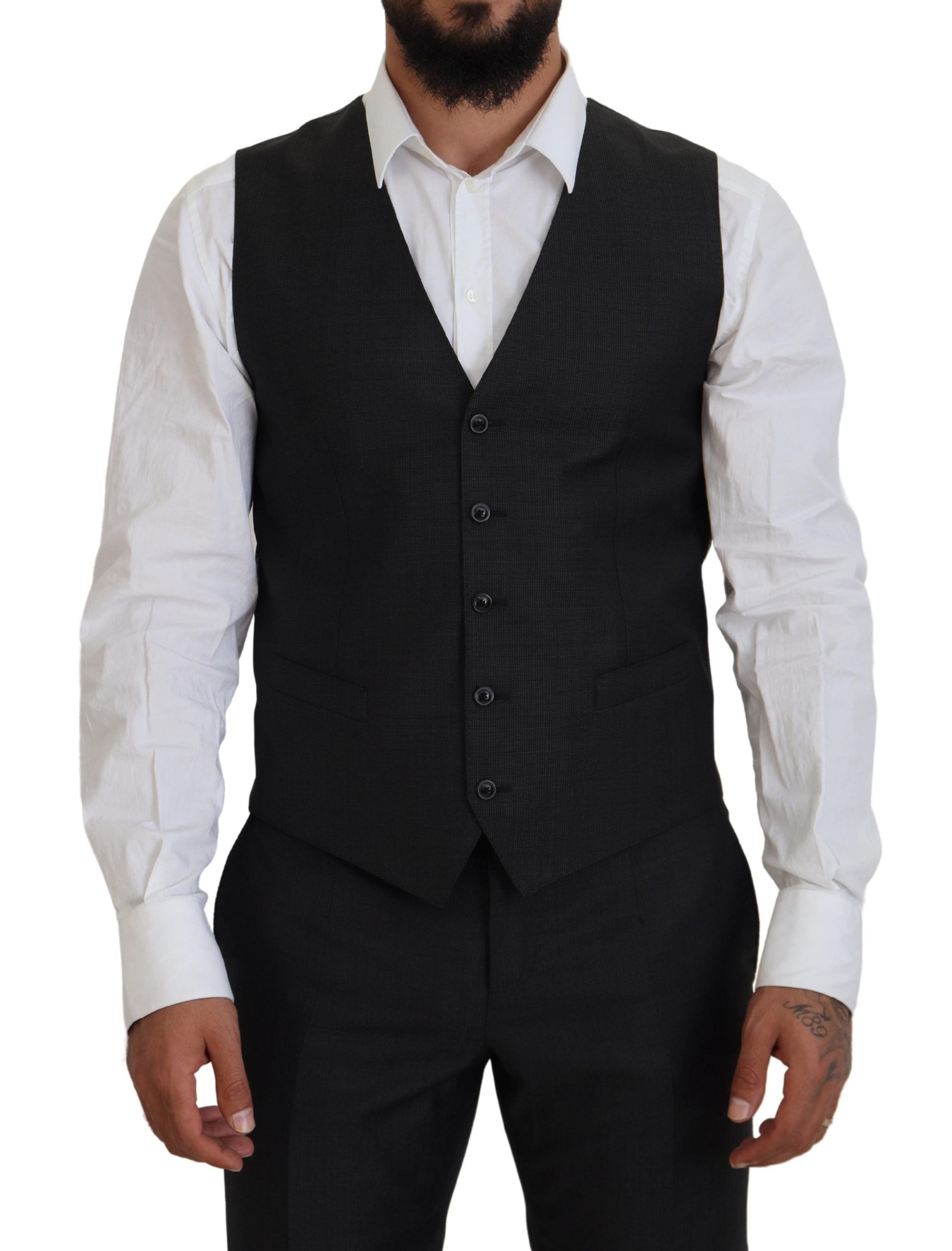 Dolce & Gabbana Elegant Gray Martini Three-Piece Wool Silk Men's Suit