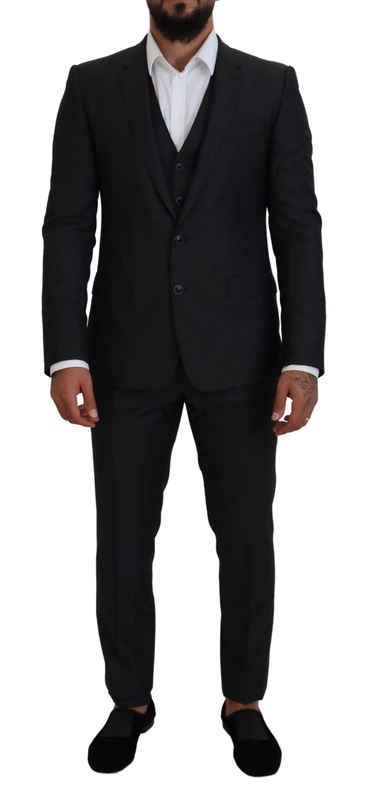 Dolce & Gabbana Elegant Gray Martini Three-Piece Wool Silk Men's Suit
