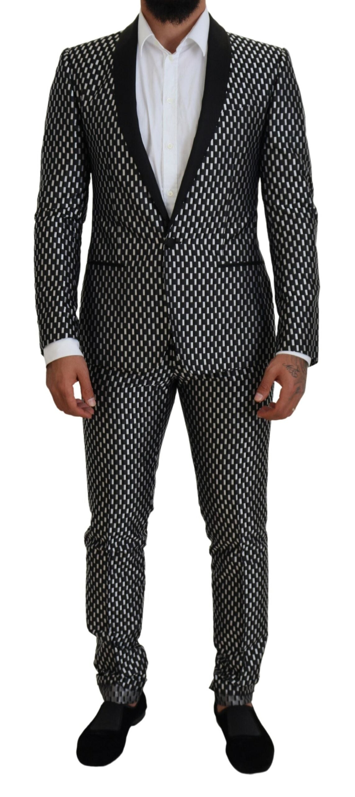 Dolce & Gabbana Dark Gray White Silk MARTINI Slim Fit Men's Suit
