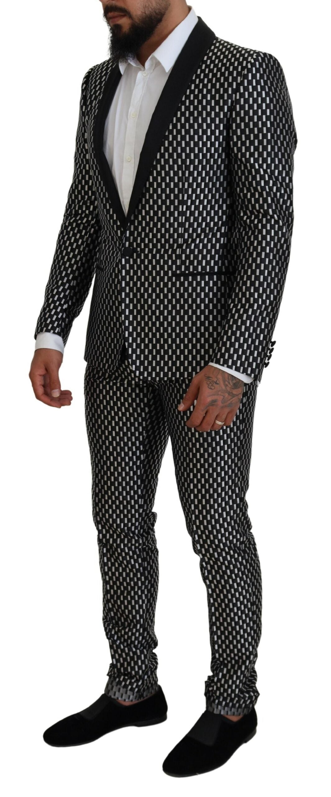 Dolce & Gabbana Dark Gray White Silk MARTINI Slim Fit Men's Suit