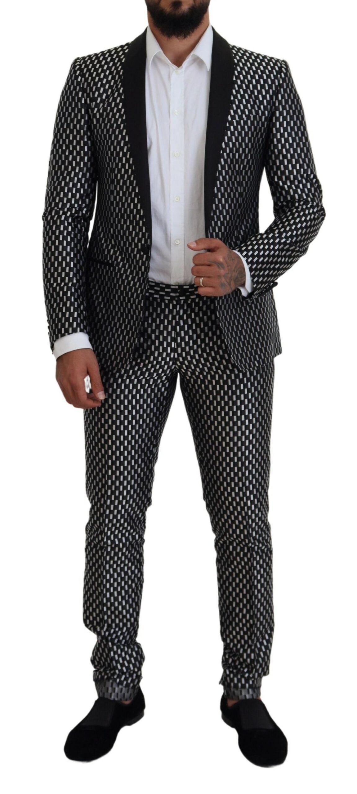 Dolce & Gabbana Dark Gray White Silk MARTINI Slim Fit Men's Suit