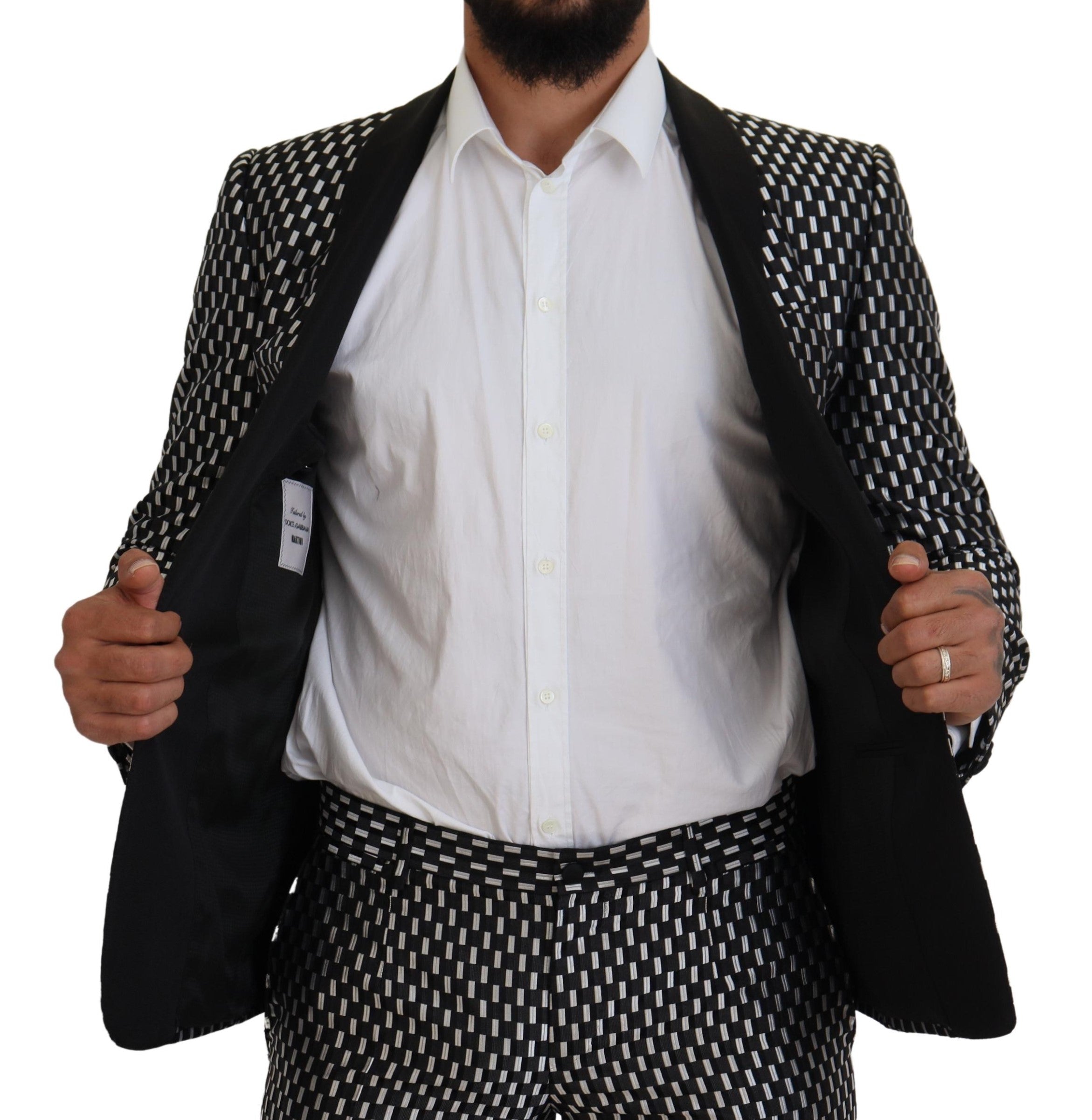 Dolce & Gabbana Dark Gray White Silk MARTINI Slim Fit Men's Suit