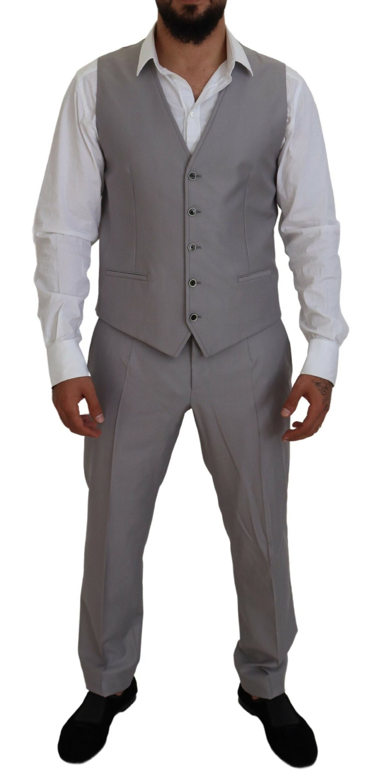 Dolce & Gabbana Silver Wool Silk 3 Piece Slim Fit Men's Suit