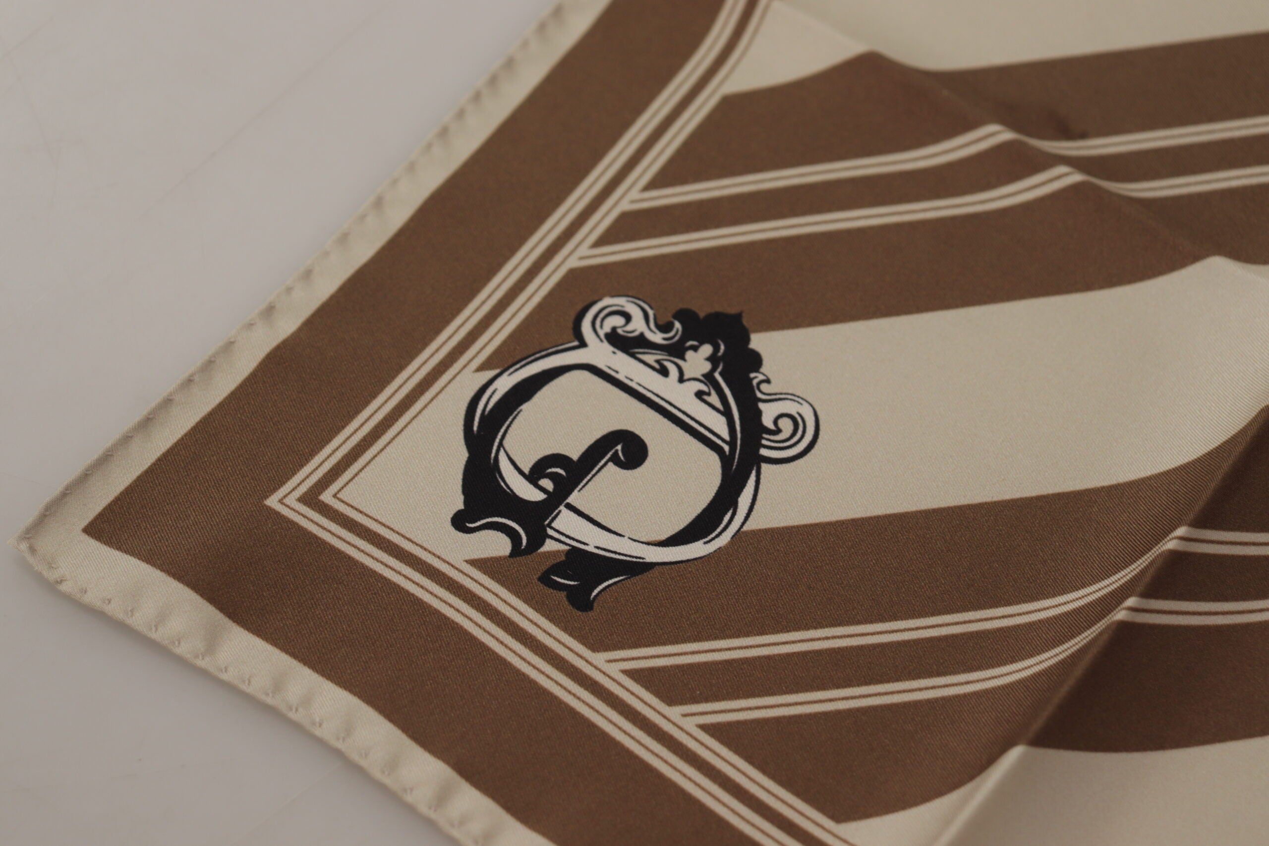 Dolce & Gabbana Brown Stripes DG Logo Square Mens Handkerchief Men's Scarf