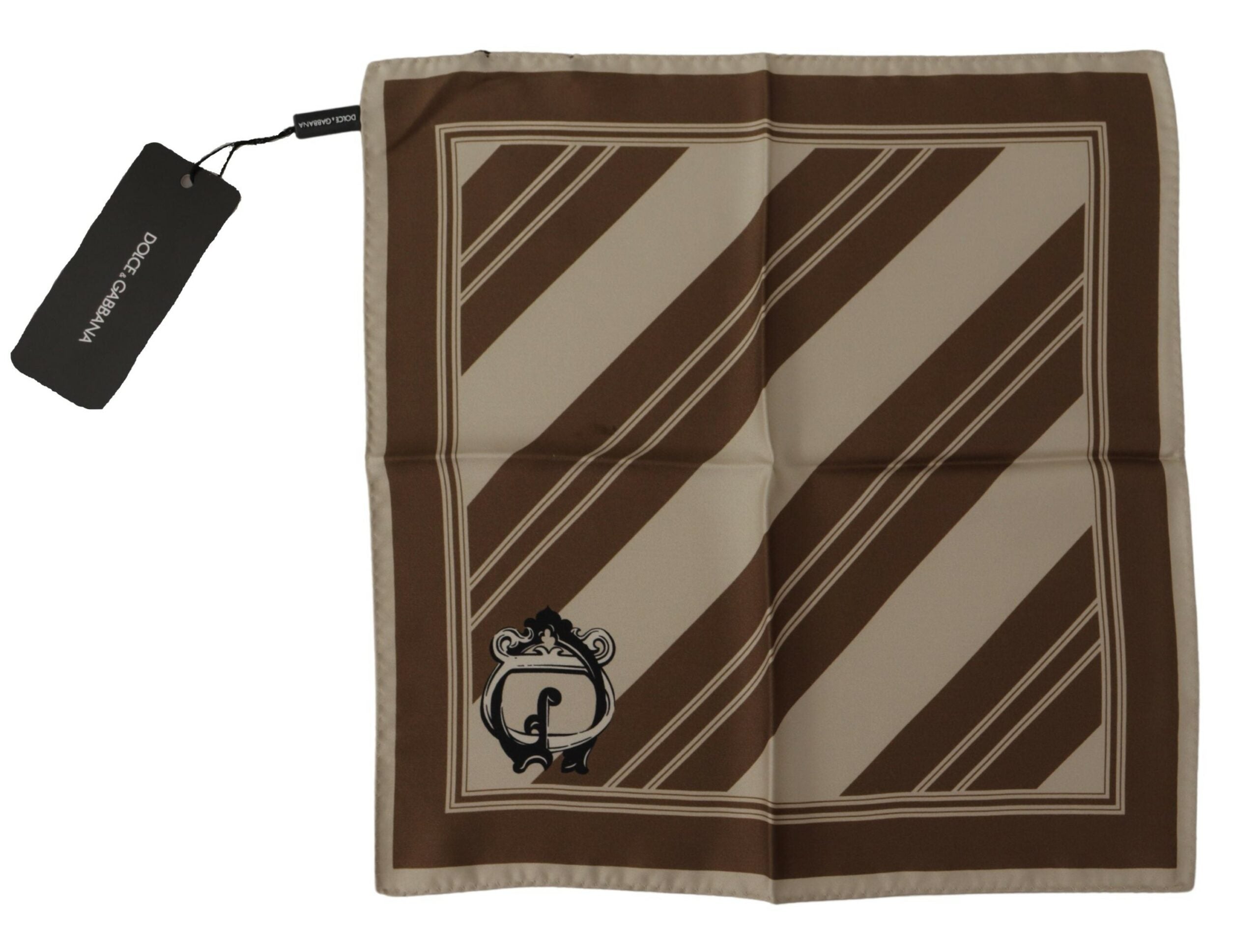 Dolce & Gabbana Brown Stripes DG Logo Square Mens Handkerchief Men's Scarf