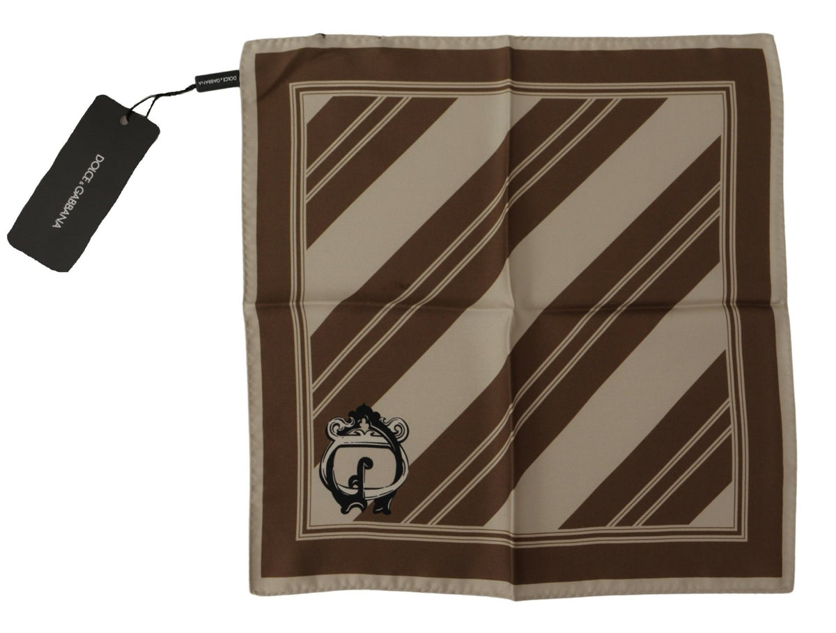 Dolce & Gabbana Brown Stripes DG Logo Square Mens Handkerchief Men's Scarf