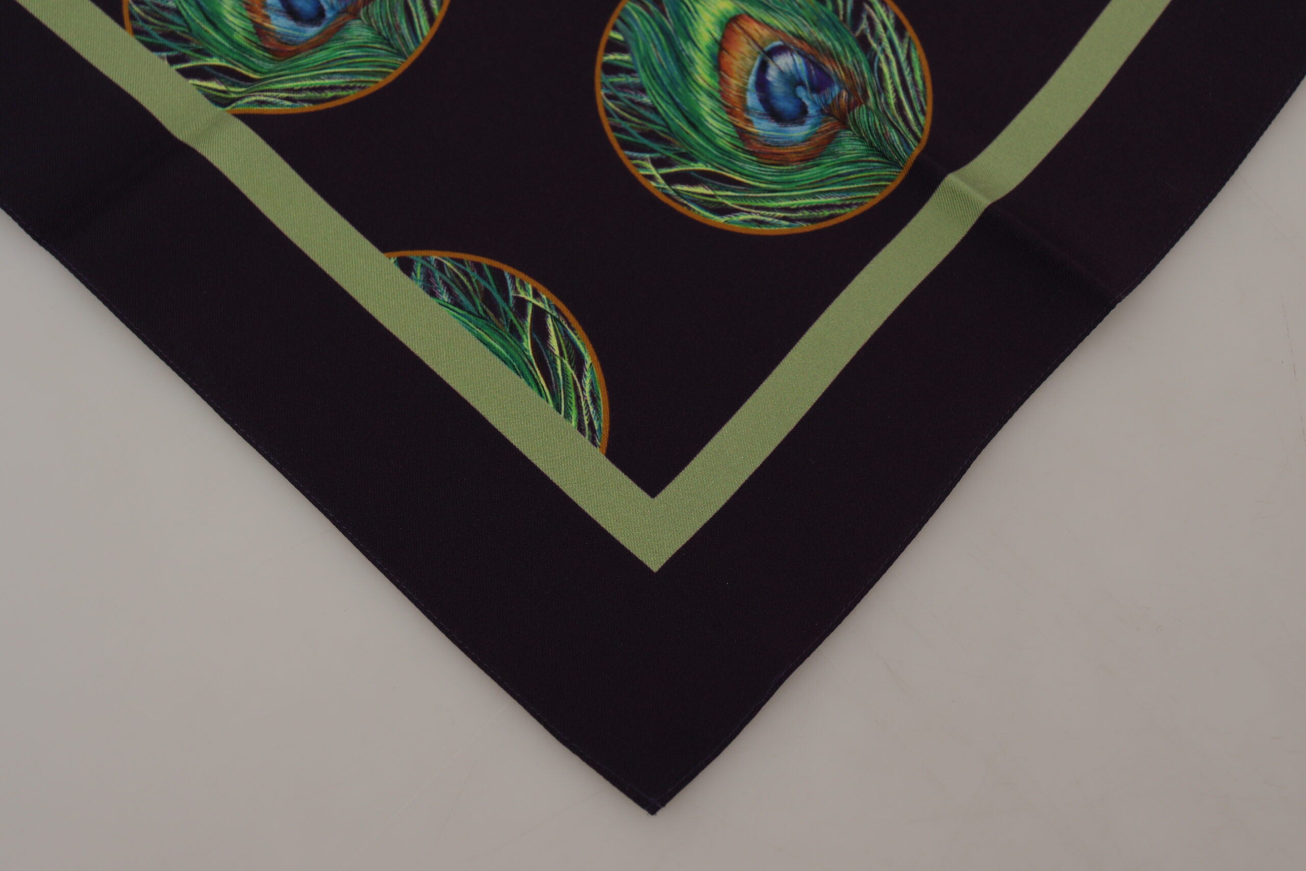 Dolce & Gabbana Black Peacock Feather DG Printed Square Handkerchief Men's Scarf