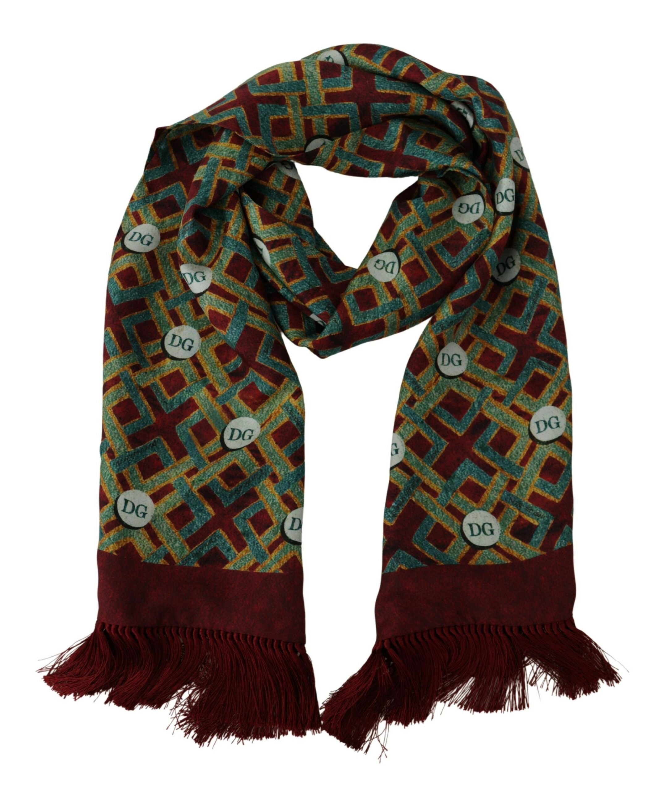 Dolce & Gabbana Multicolor DG Logo Shawl Warm Neck Wrap Fringe Men's Scarf
