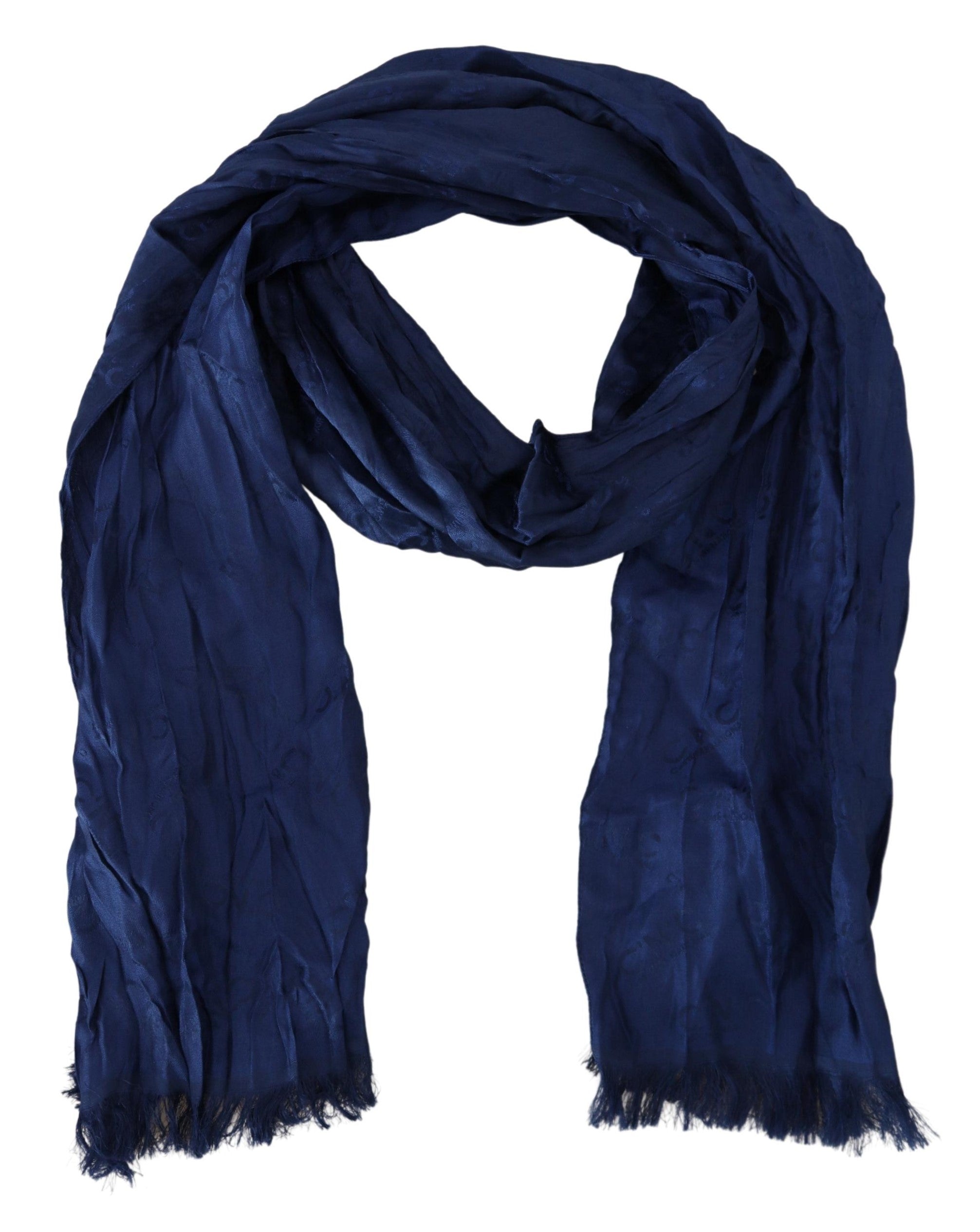 Costume National Elegant Silk Fringe Scarf in Chic Women's Blue