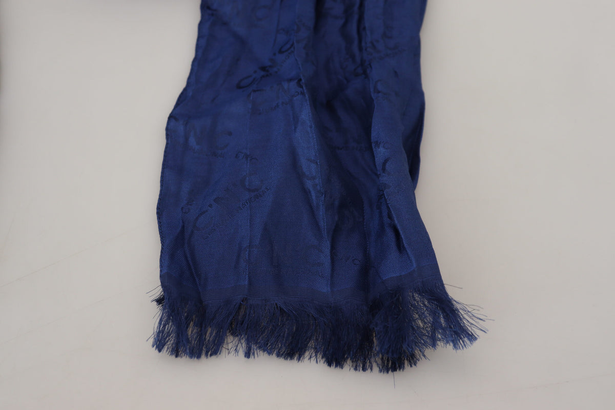 Costume National Blue Silk Shawl Foulard Fringes Women's Scarf