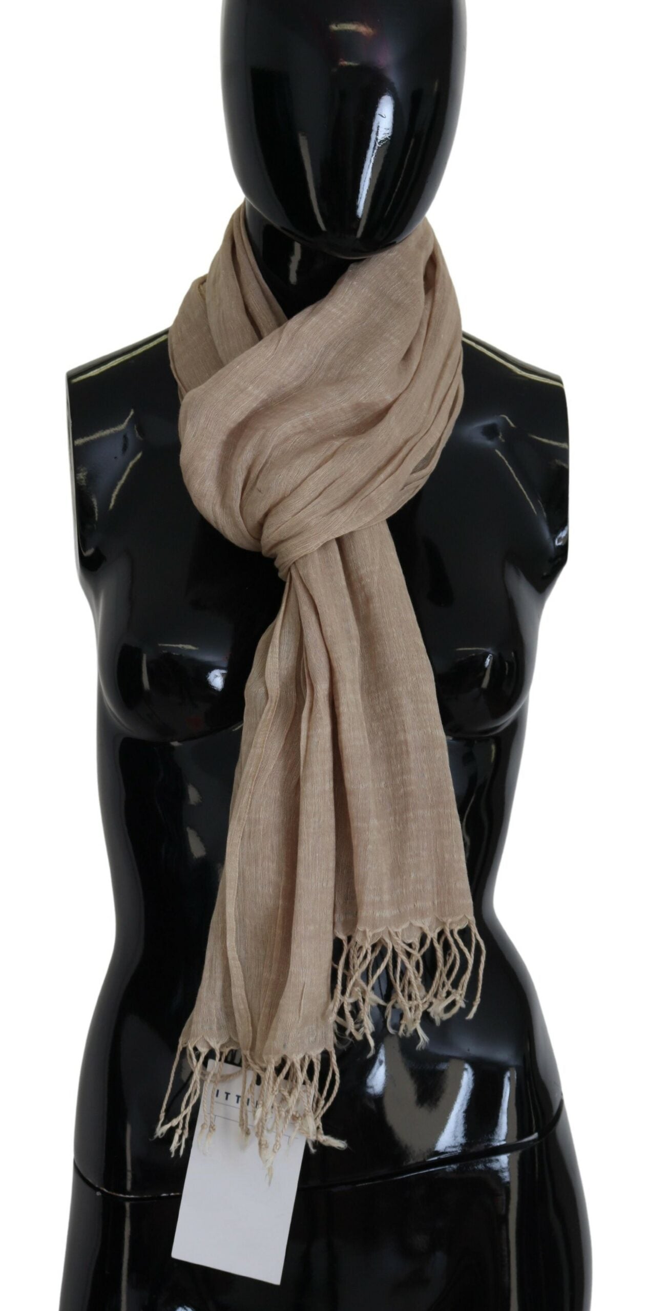 Costume National Beige Cotton Shawl Foulard Fringe Women's Scarf