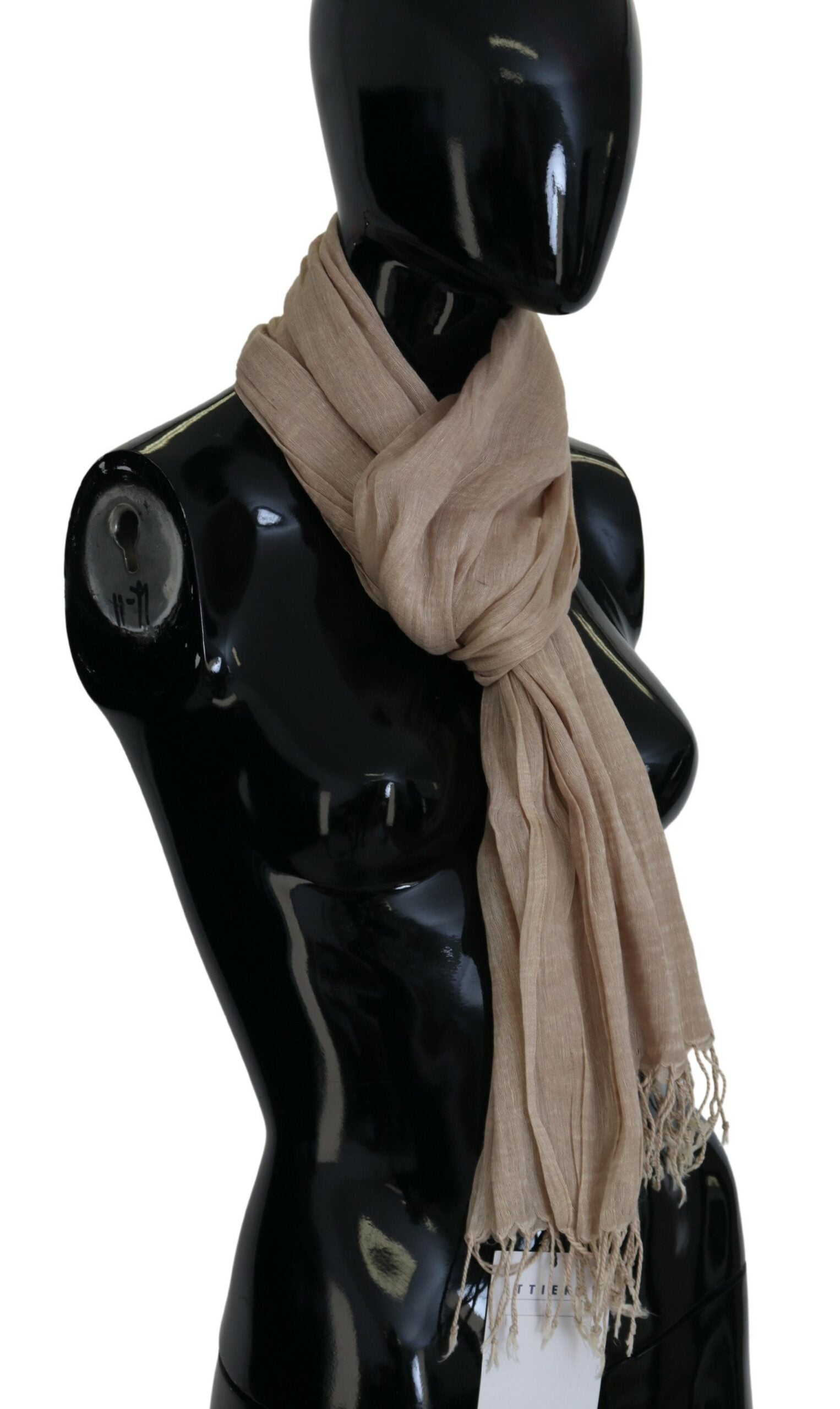 Costume National Beige Cotton Shawl Foulard Fringe Women's Scarf