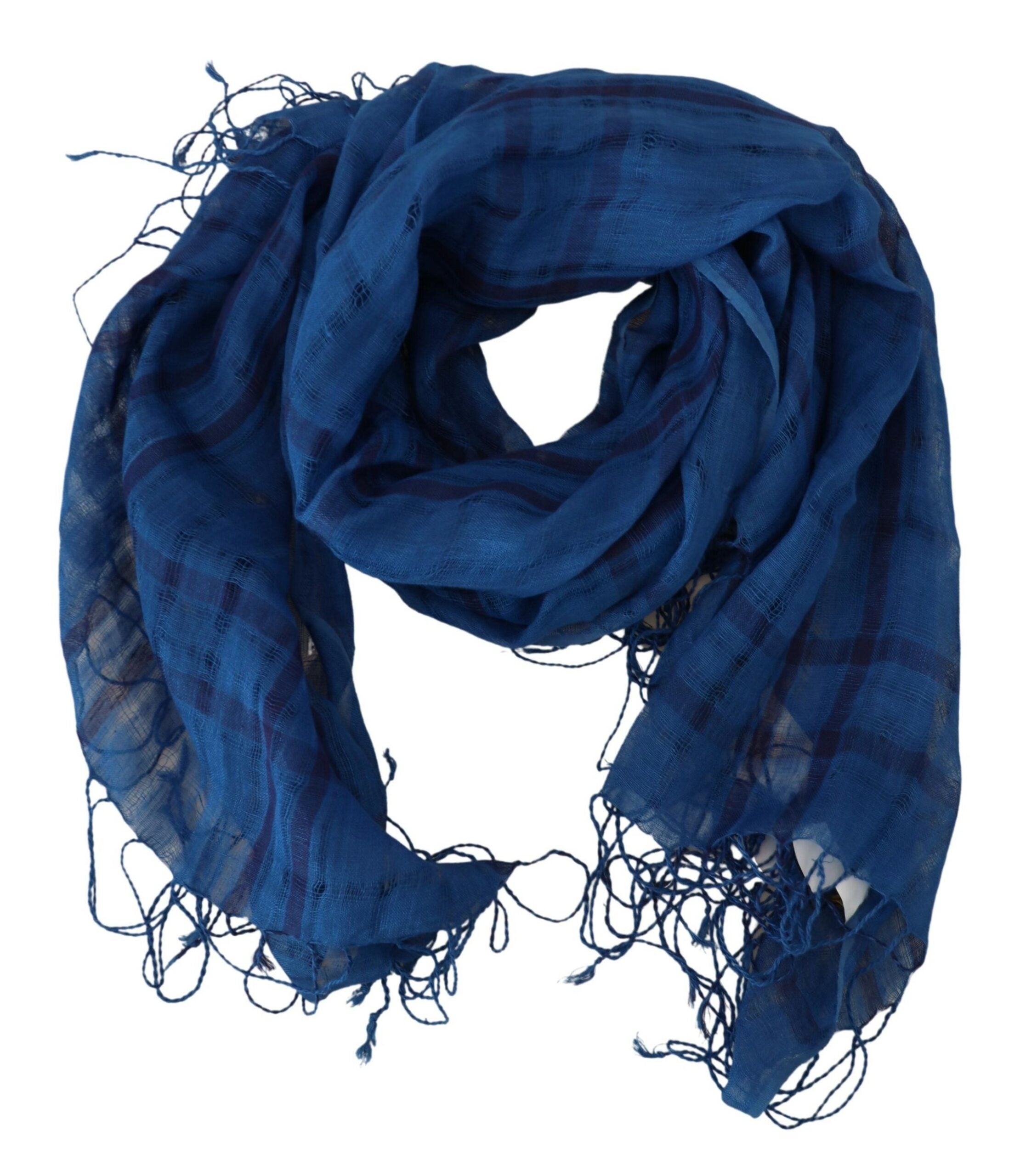 Costume National Chic Linen Fringed Scarf in Blue Women's Checkered