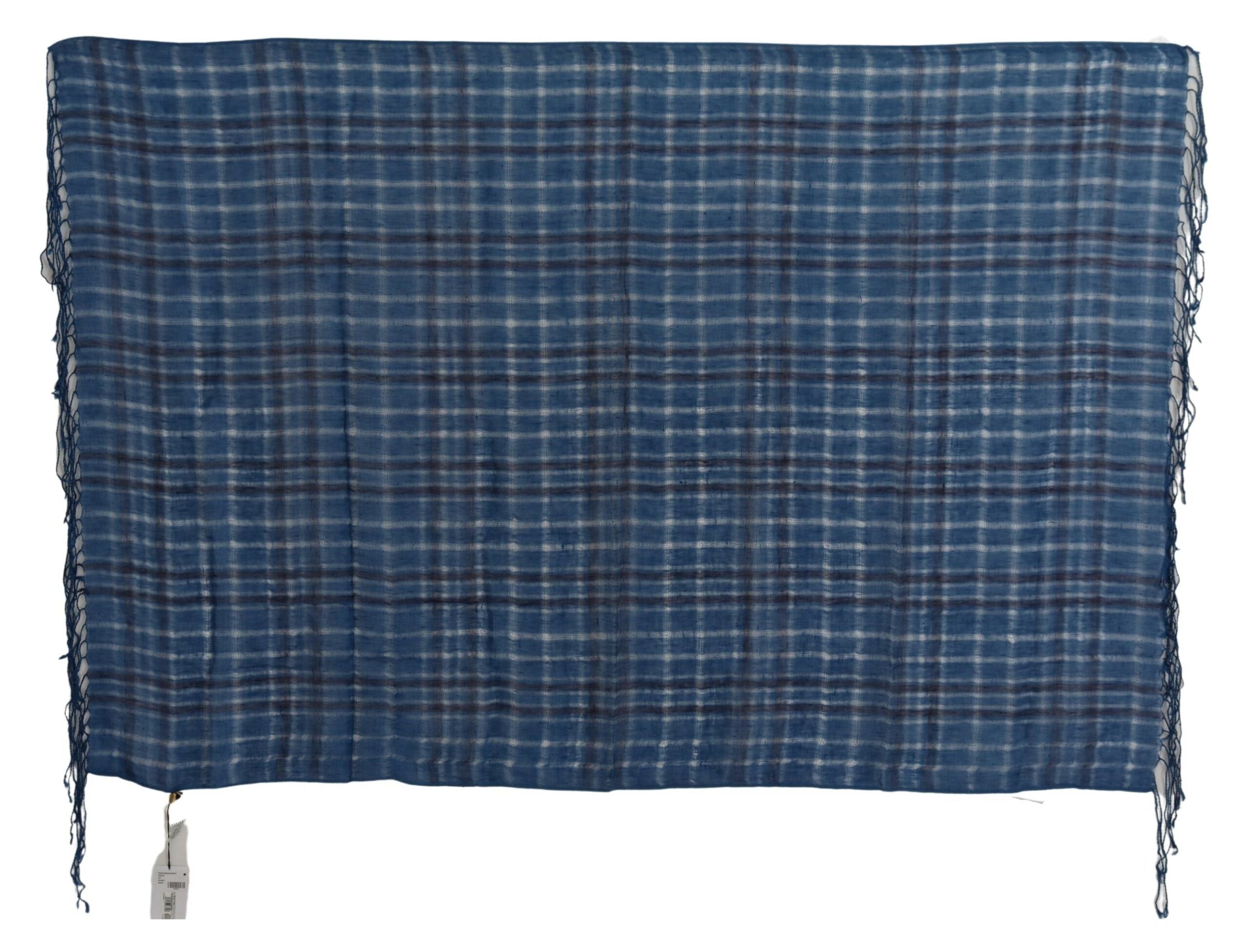 Costume National Chic Linen Fringed Scarf in Blue Women's Checkered
