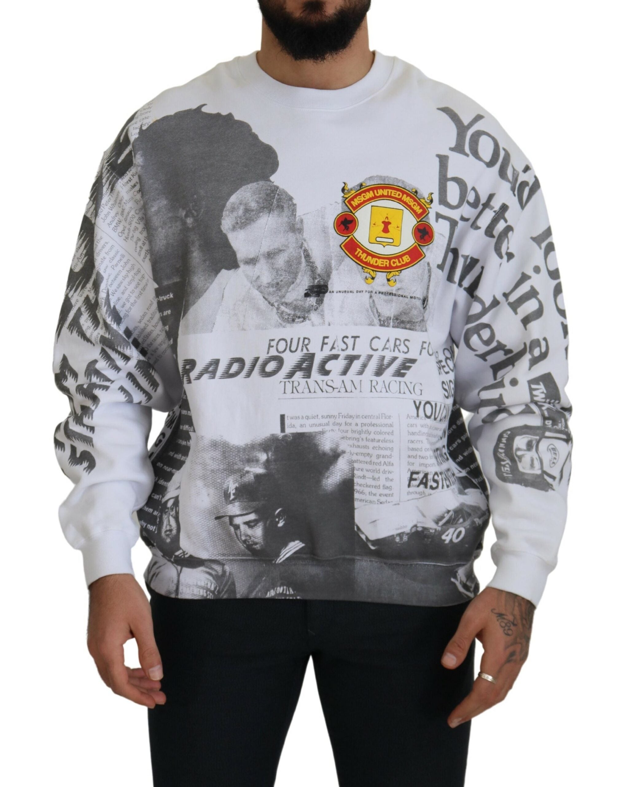 MSGM White Cotton Crewneck Pullover Sweatshirt Men's Sweater
