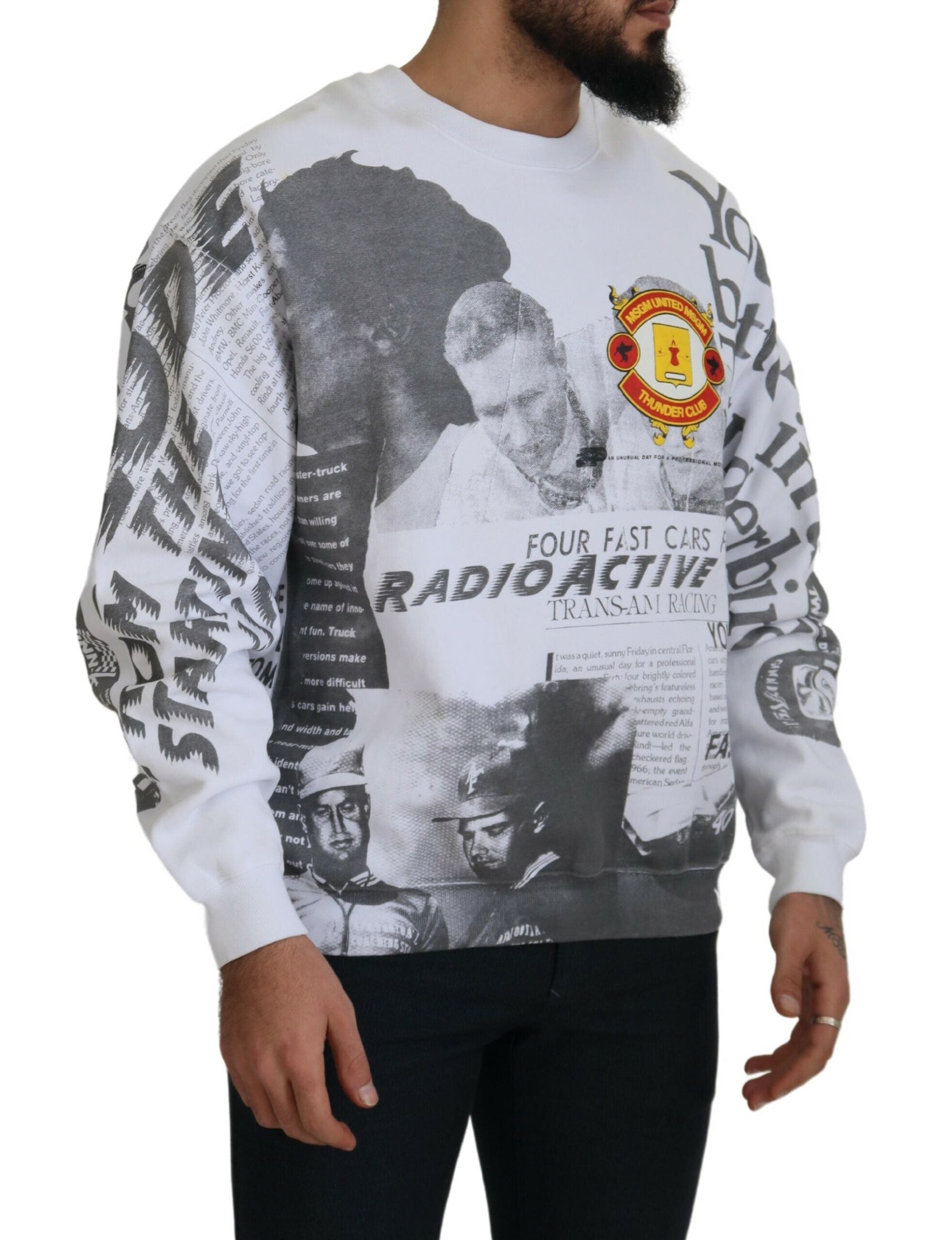 MSGM White Cotton Crewneck Pullover Sweatshirt Men's Sweater