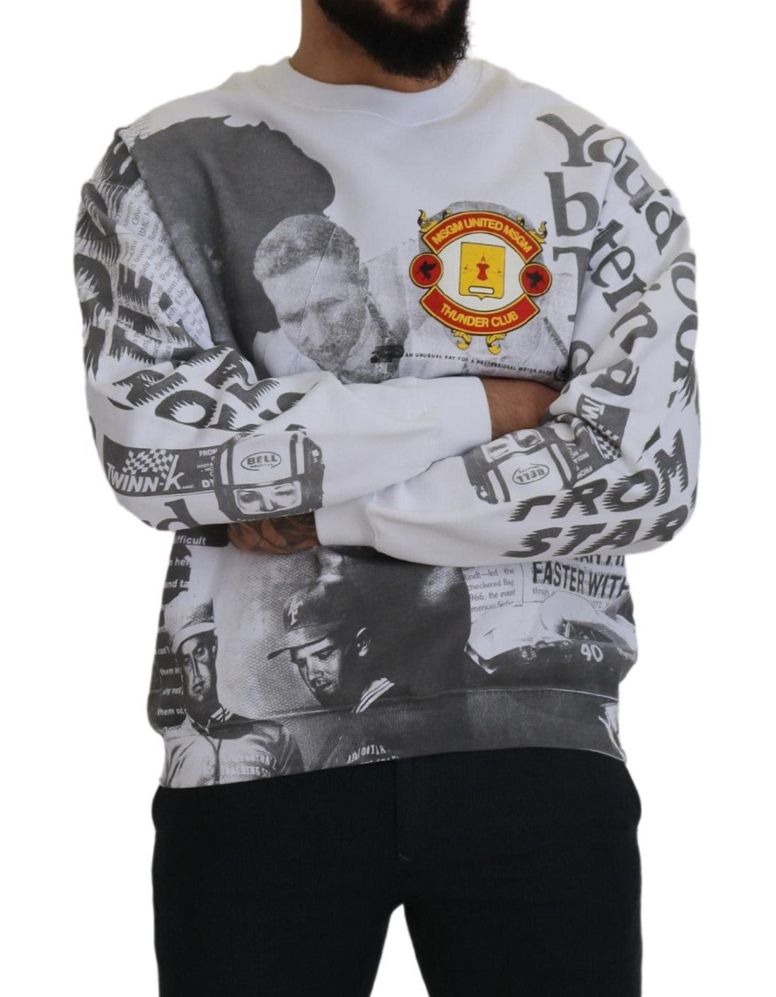 MSGM White Cotton Crewneck Pullover Sweatshirt Men's Sweater