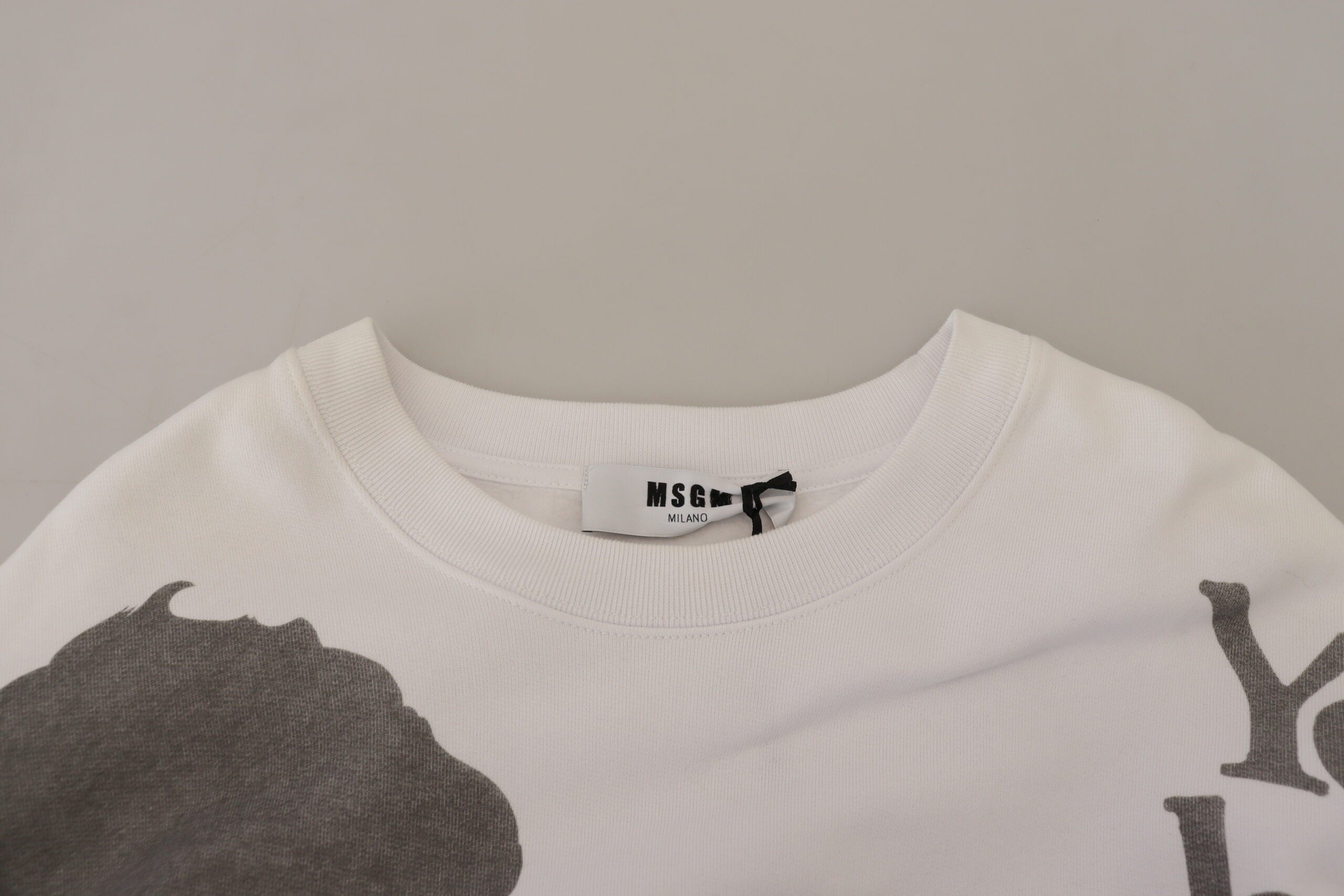 MSGM White Cotton Crewneck Pullover Sweatshirt Men's Sweater