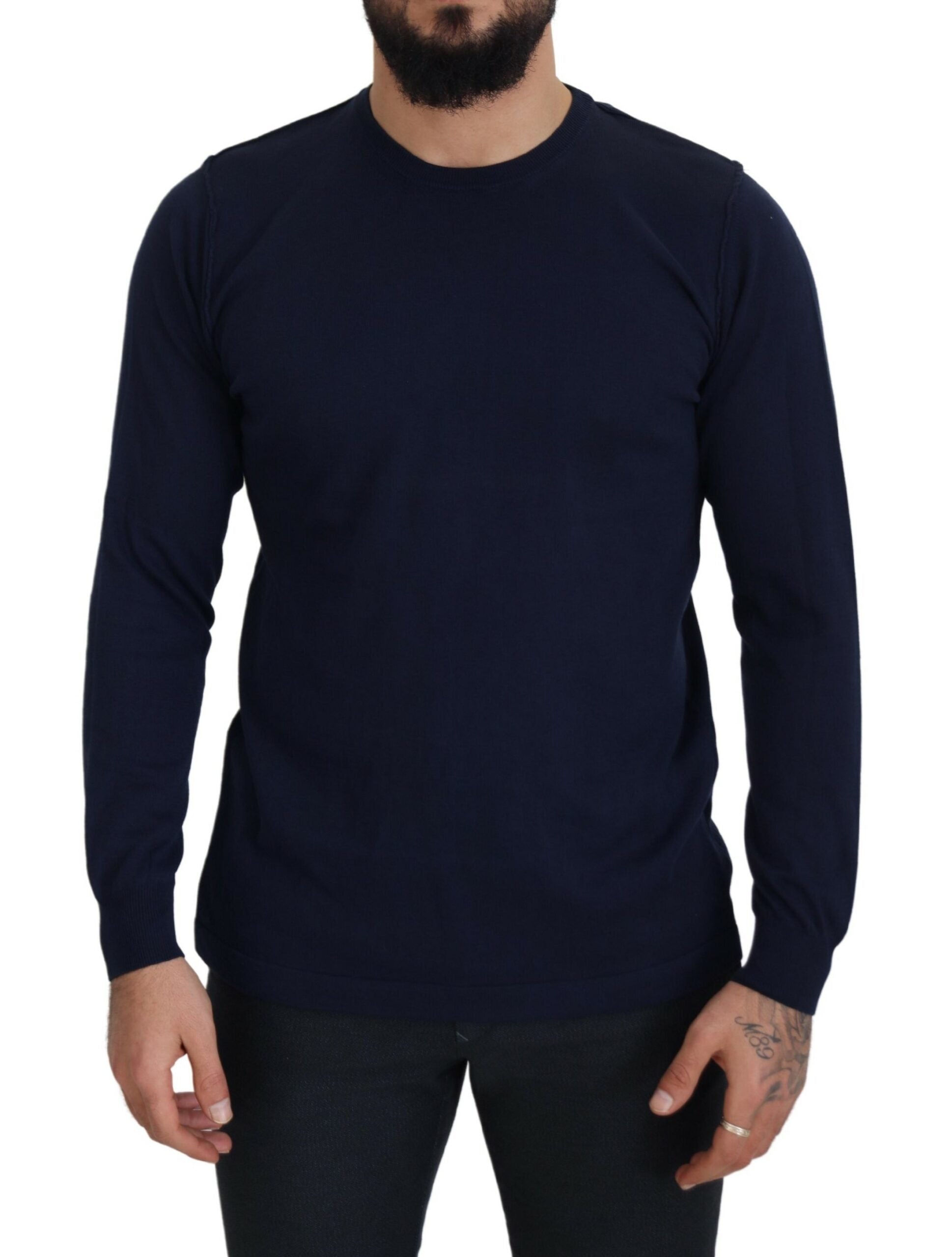 Paolo Pecora Milano Blue Cotton Crewneck Pullover Men's Sweater
