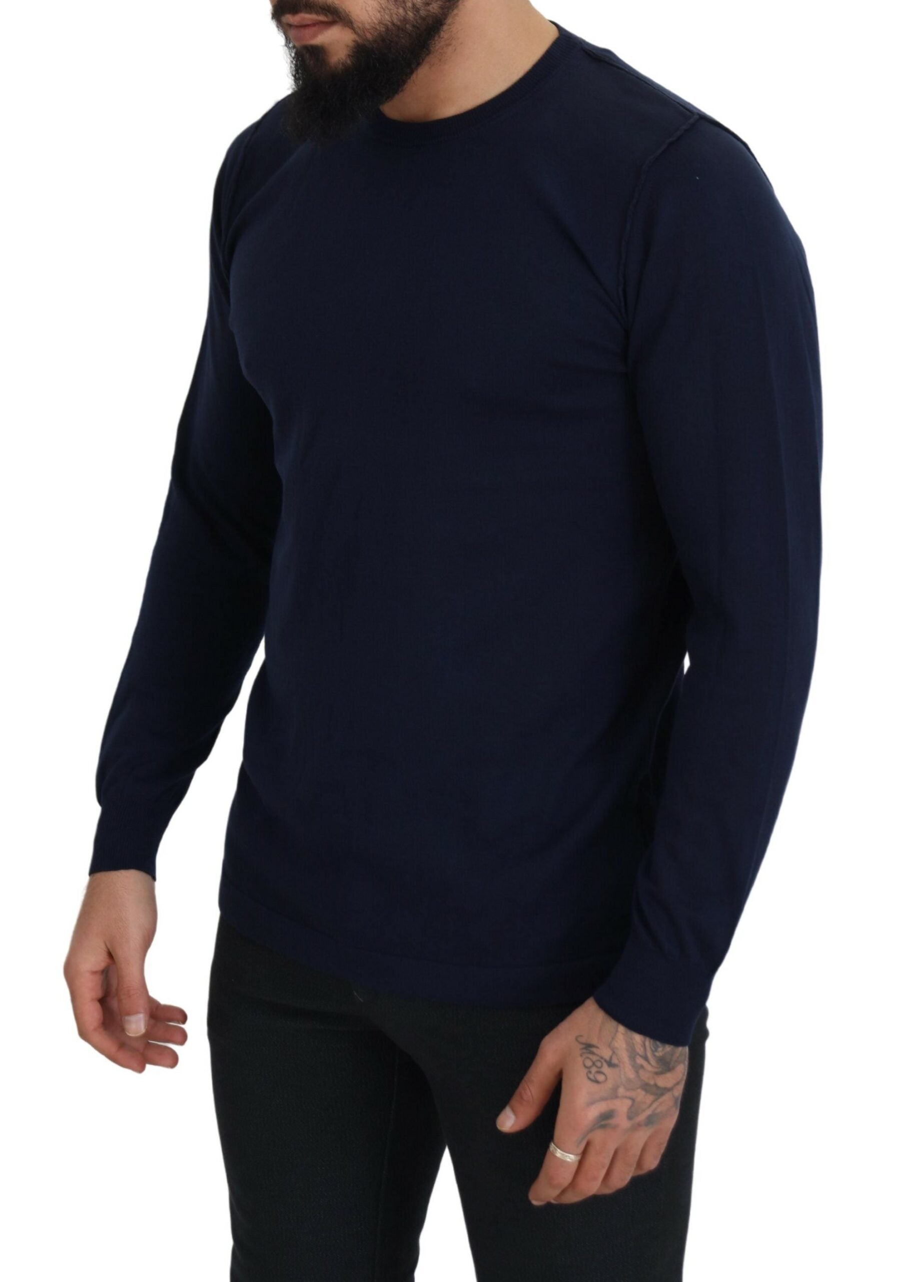 Paolo Pecora Milano Blue Cotton Crewneck Pullover Men's Sweater