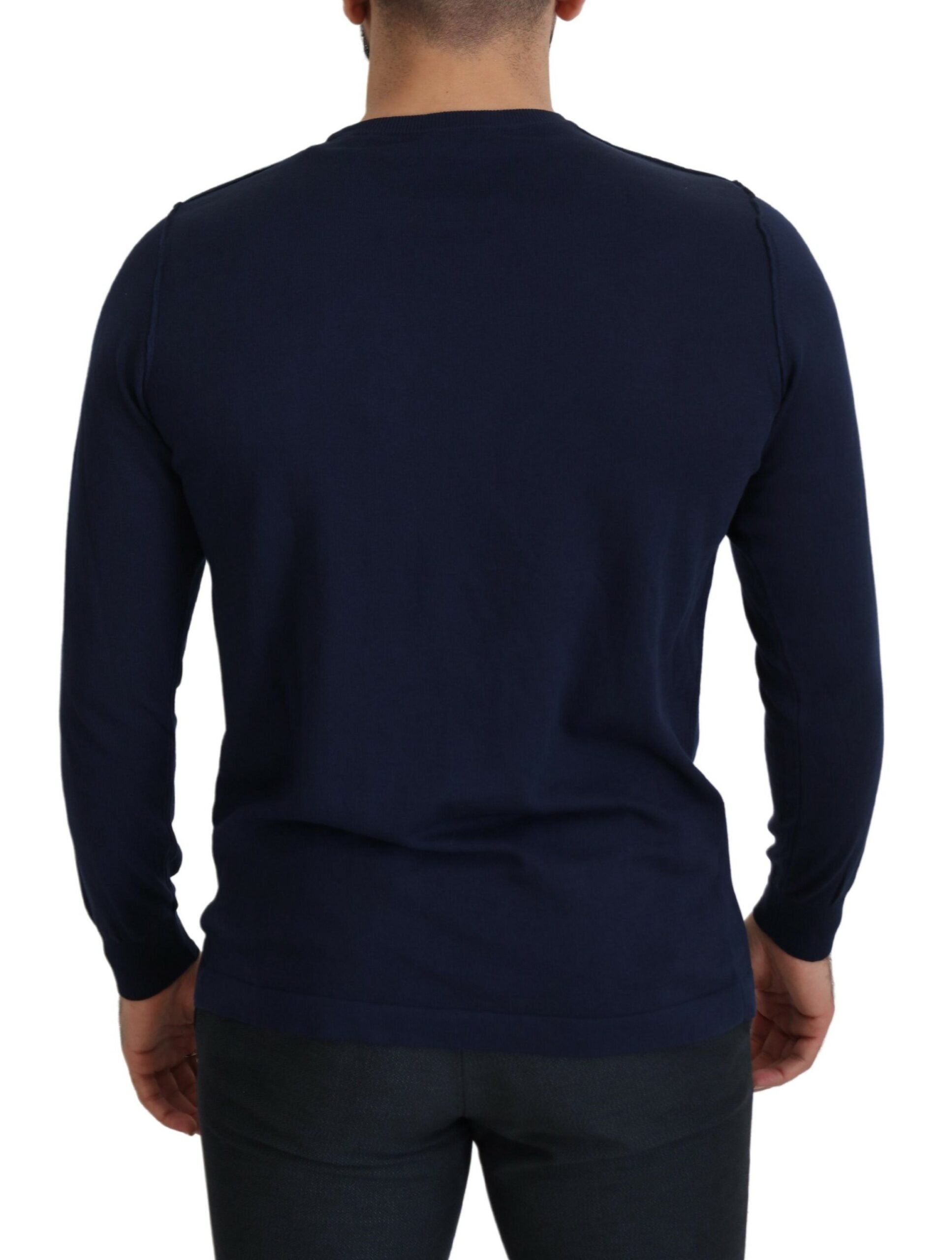 Paolo Pecora Milano Blue Cotton Crewneck Pullover Men's Sweater
