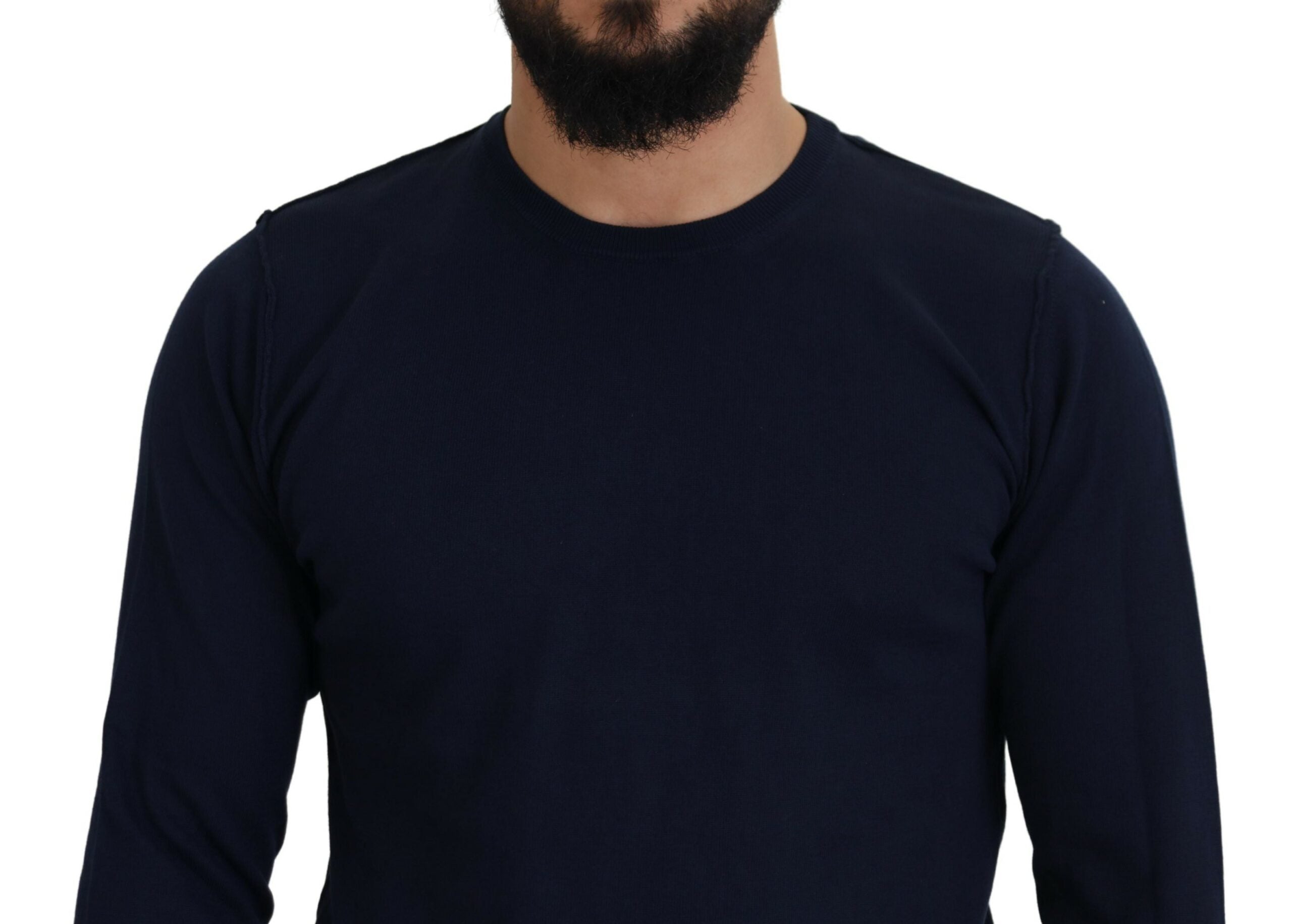 Paolo Pecora Milano Blue Cotton Crewneck Pullover Men's Sweater
