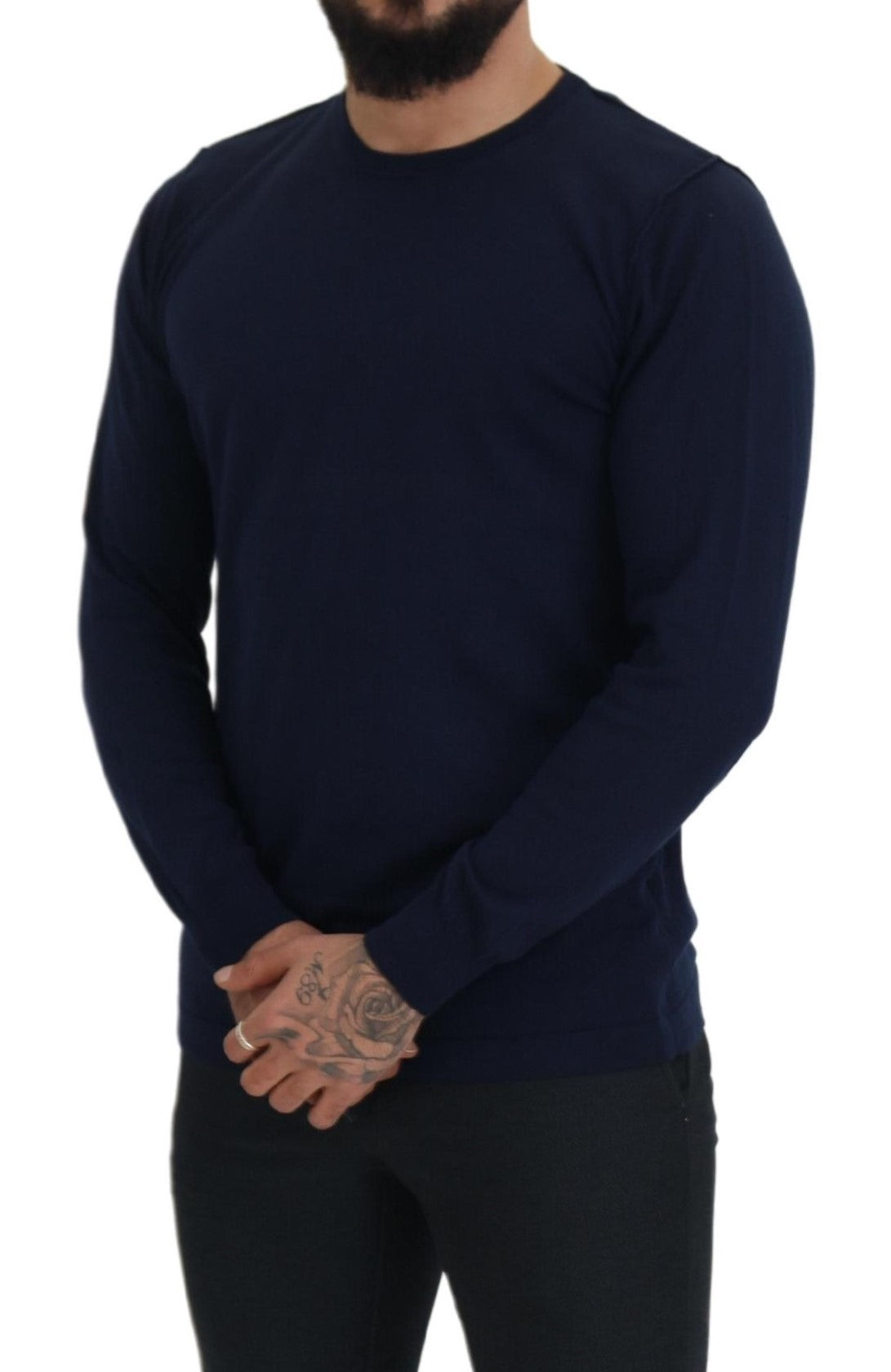 Paolo Pecora Milano Blue Cotton Crewneck Pullover Men's Sweater