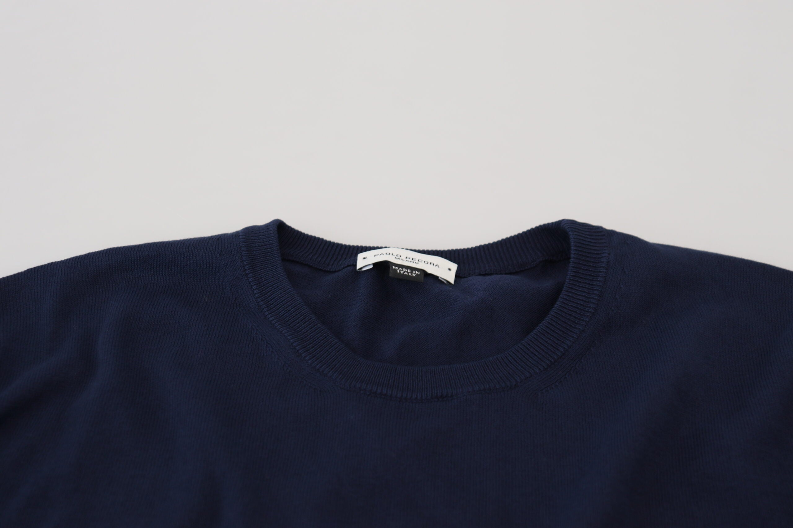 Paolo Pecora Milano Blue Cotton Crewneck Pullover Men's Sweater