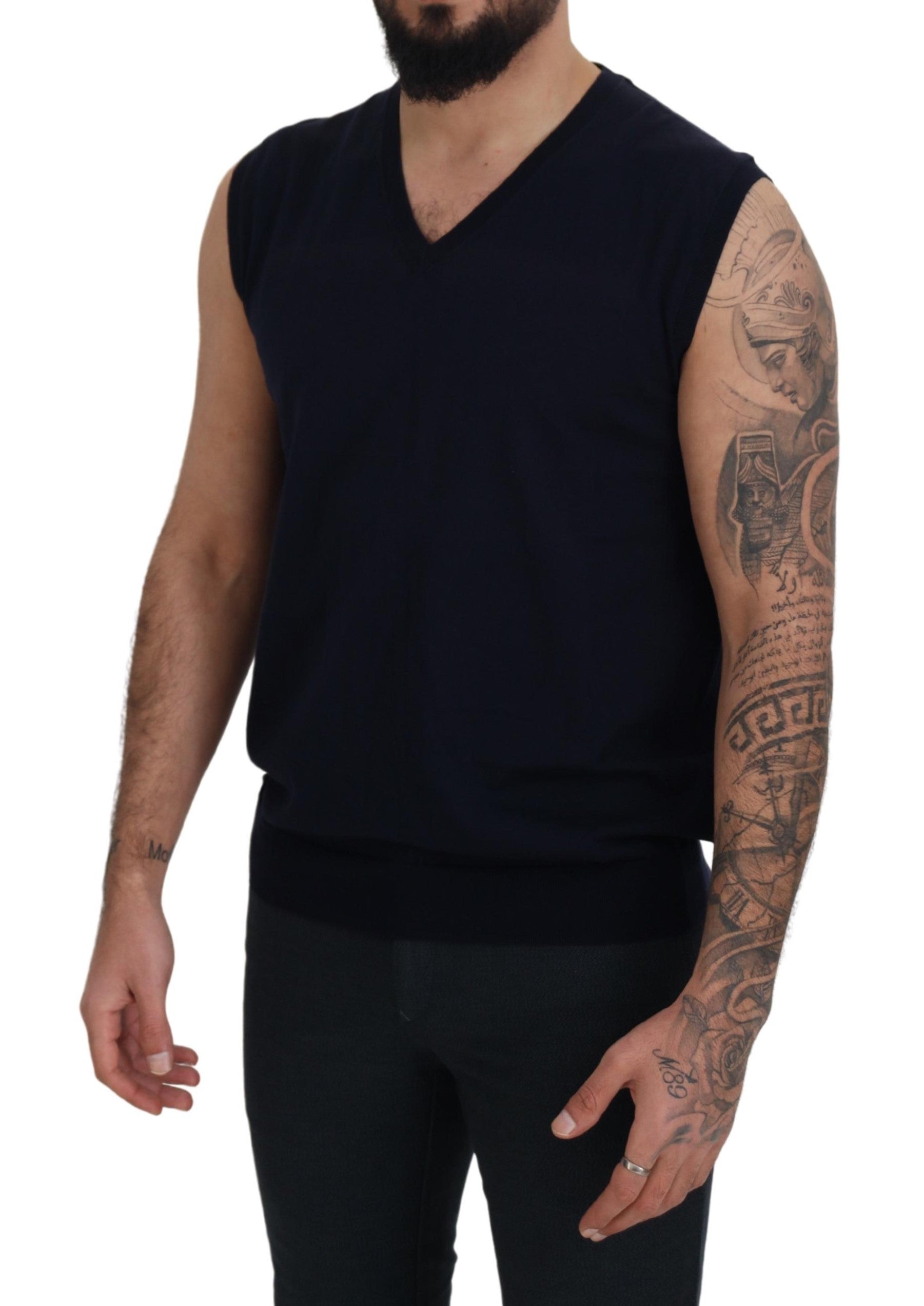 Paolo Pecora Milano Sleek Black V-Neck Sleeveless Men's Tank