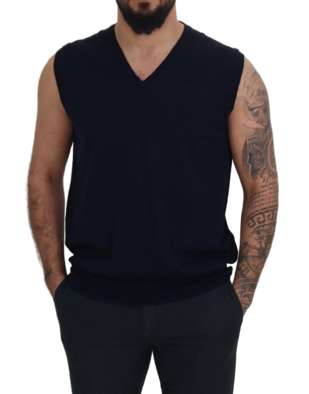 Paolo Pecora Milano Sleek Black V-Neck Sleeveless Men's Tank